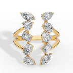 Fancy Branched Multi Cut Open Lab Grown Diamonds Ring 14k yellow gold