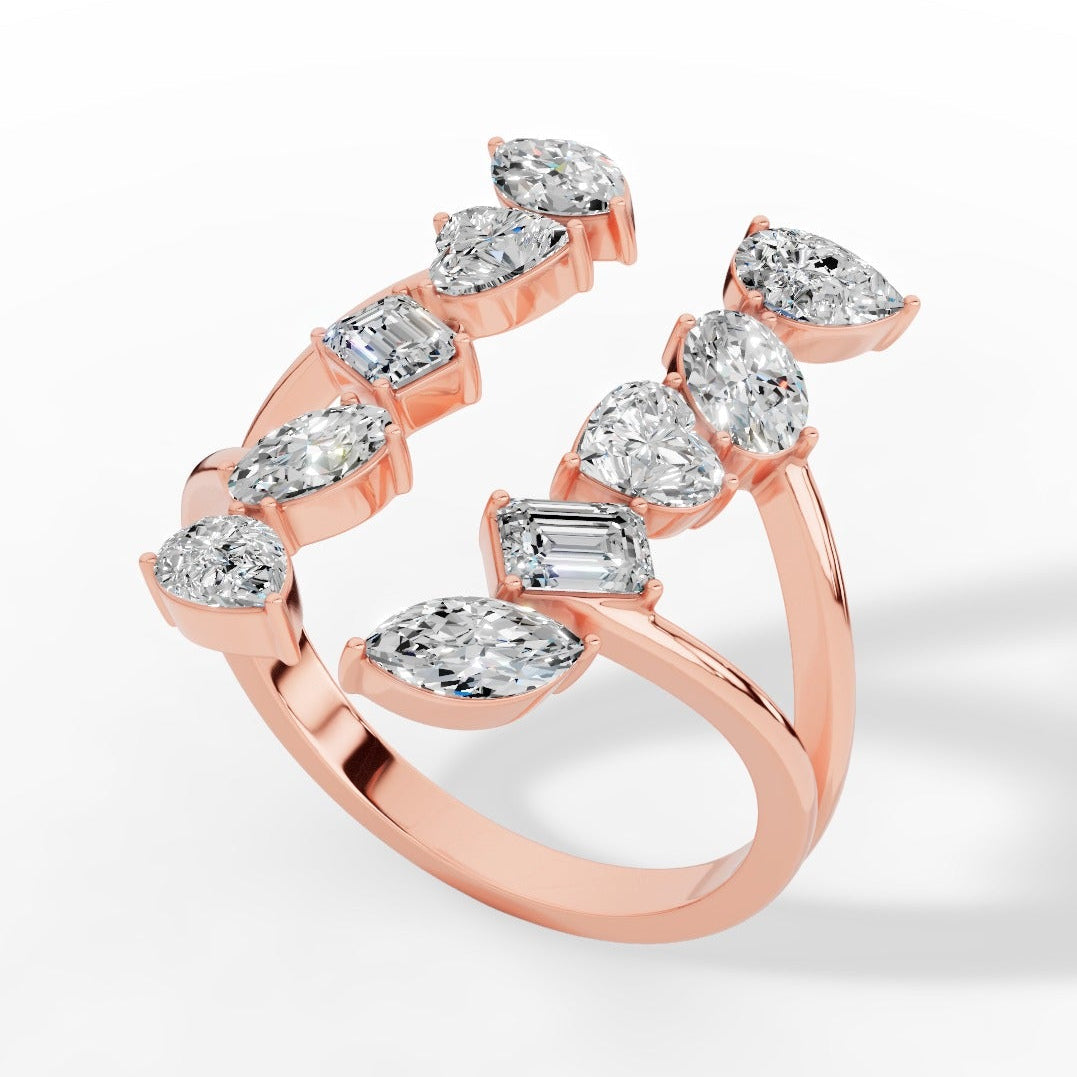 Fancy Branched Multi Cut Open Lab Grown Diamonds Ring 18k rose gold