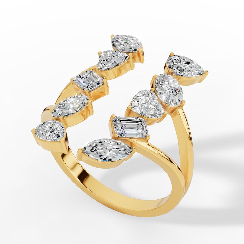 Fancy Branched Multi Cut Open Lab Grown Diamonds Ring 18k yellow gold