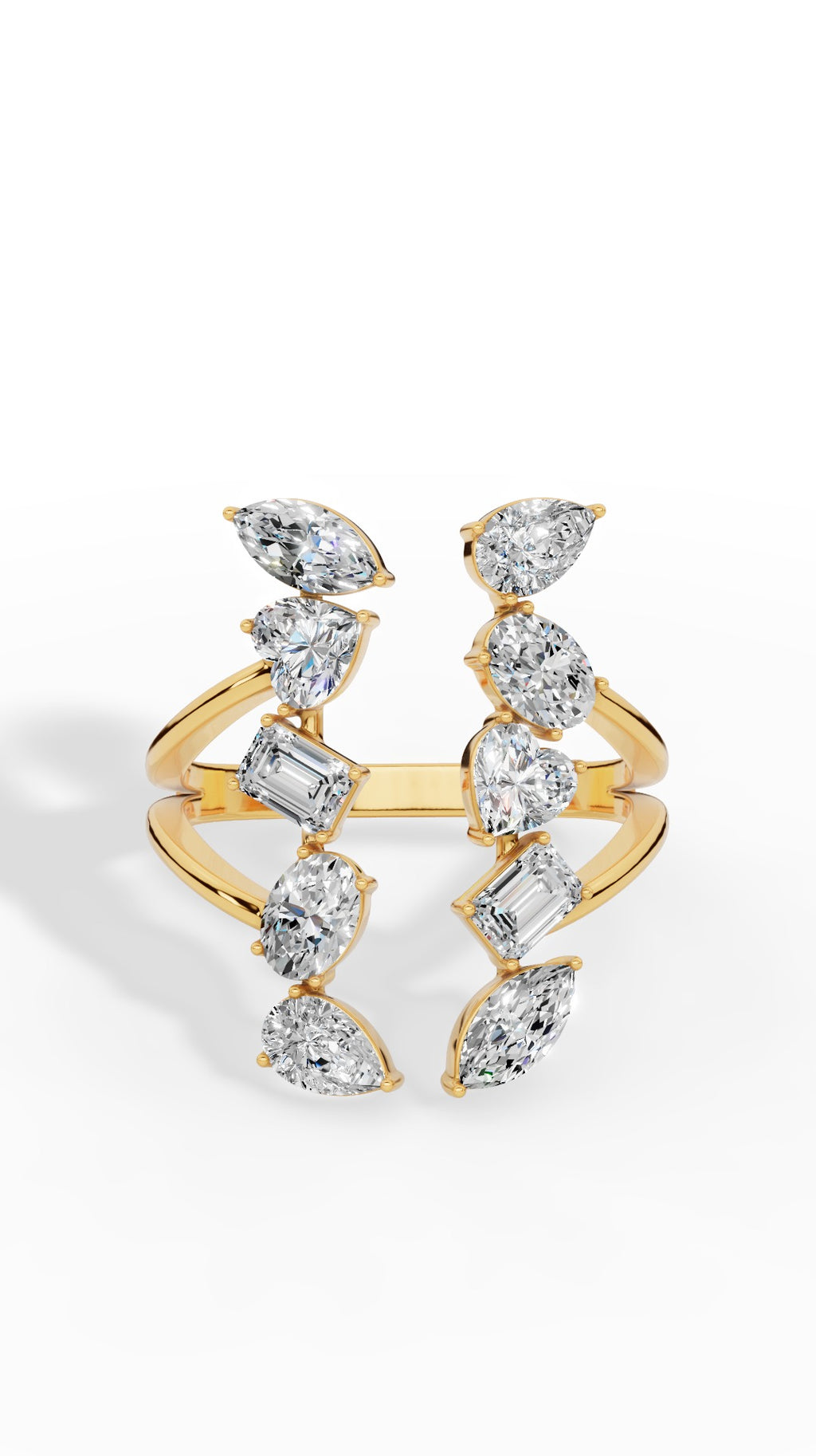 Fancy Branched Multi Cut Open Ring 10K Yellow Gold 1.9 CTW