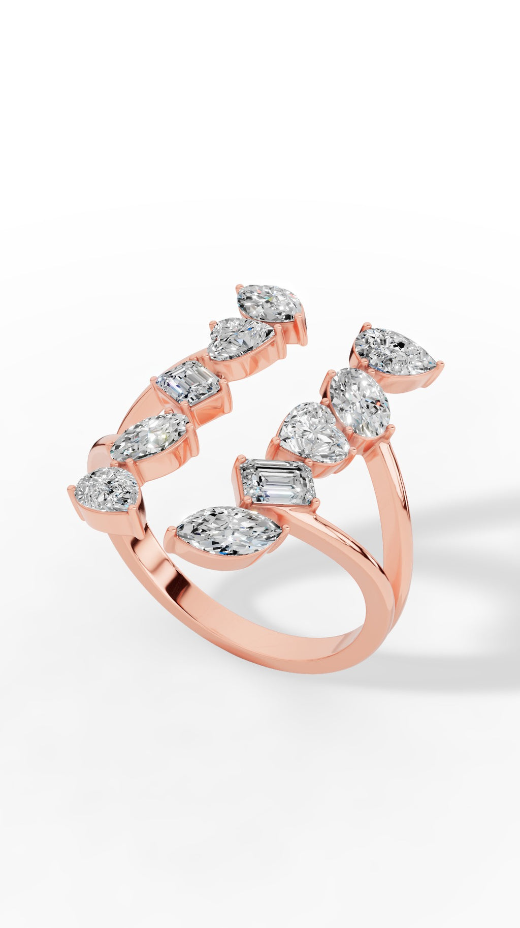 Fancy Branched Multi Cut Open Ring 14K Rose Gold 1.9 CTW