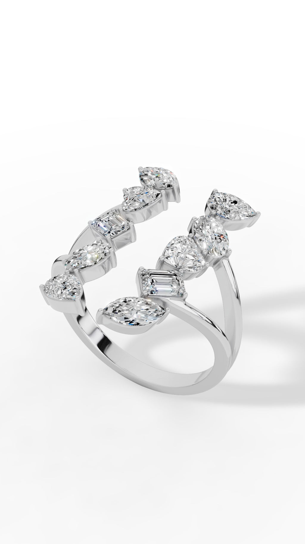 Fancy Branched Multi Cut Open Ring 925 Sterling Silver 1.9 CTW
