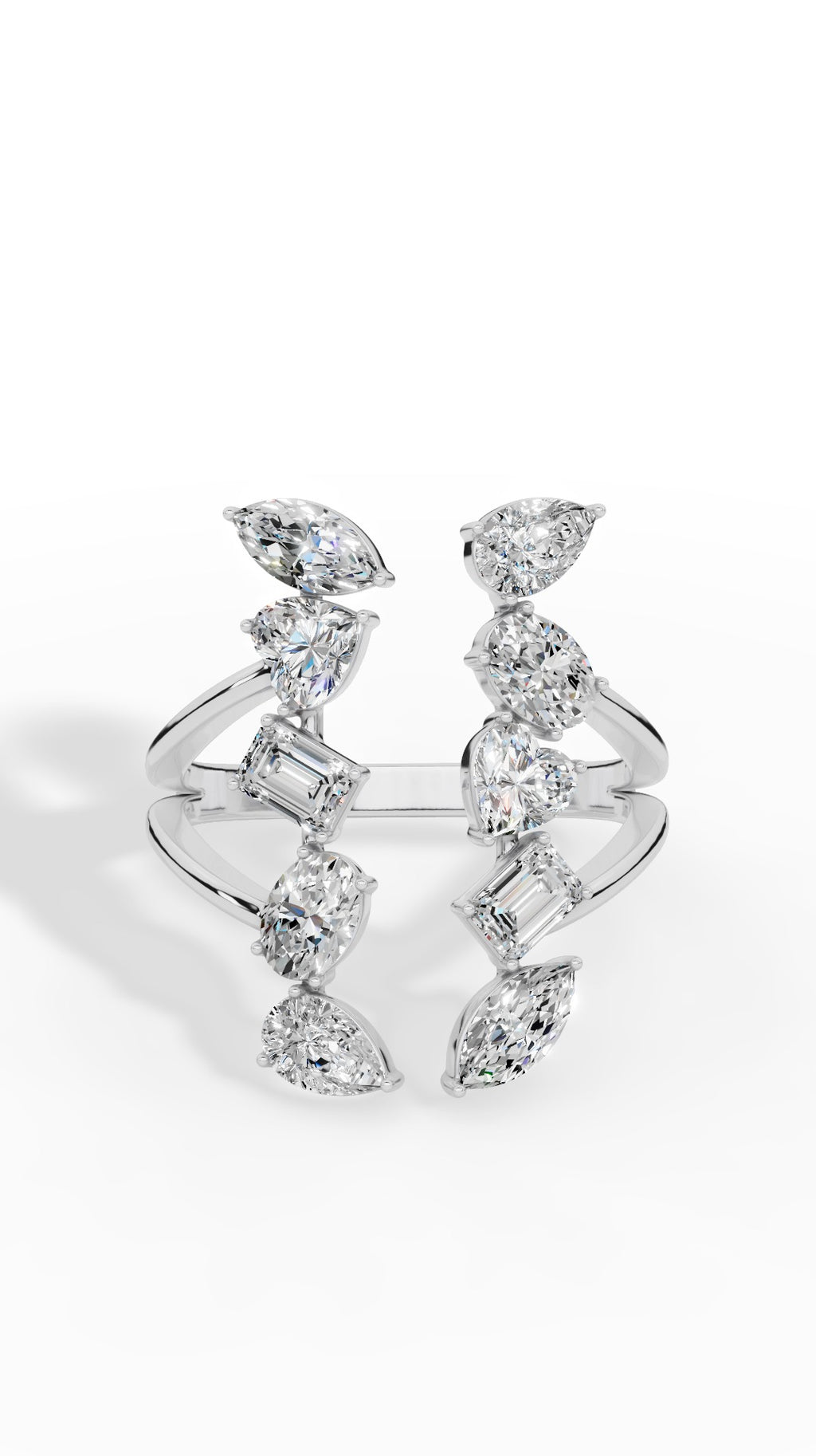 Fancy Branched Multi Cut Open Ring 925 Sterling Silver 1.9 CTW