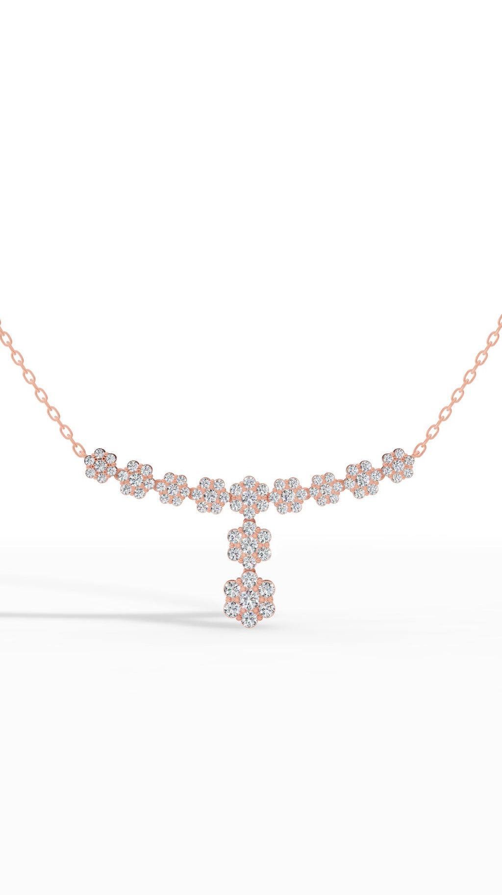 Fancy Cluster Round Cut Necklace in 10K Rose Gold 2.8 CTW