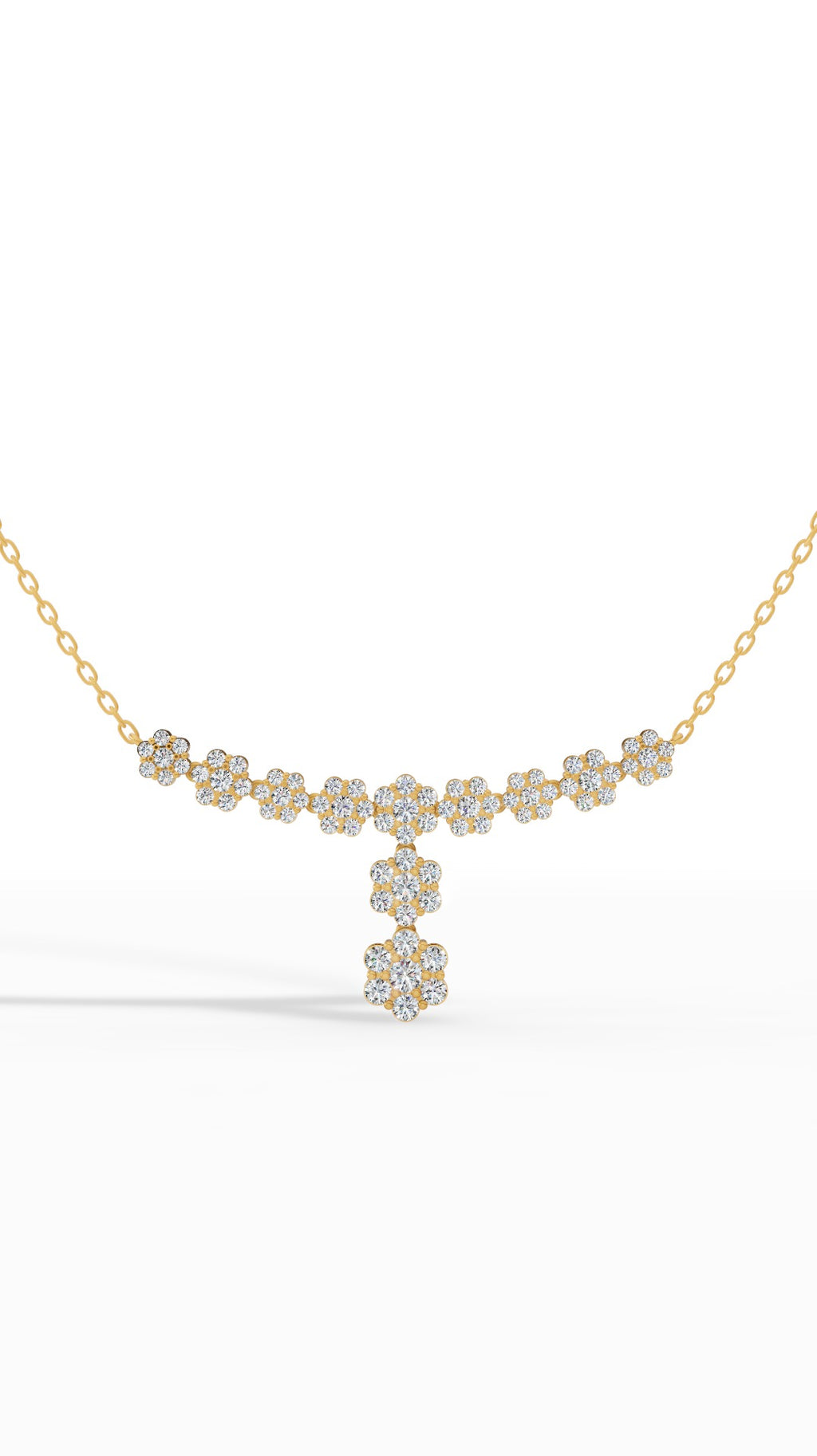 Fancy Cluster Round Cut Necklace in 10K Yellow Gold 2.8 CTW