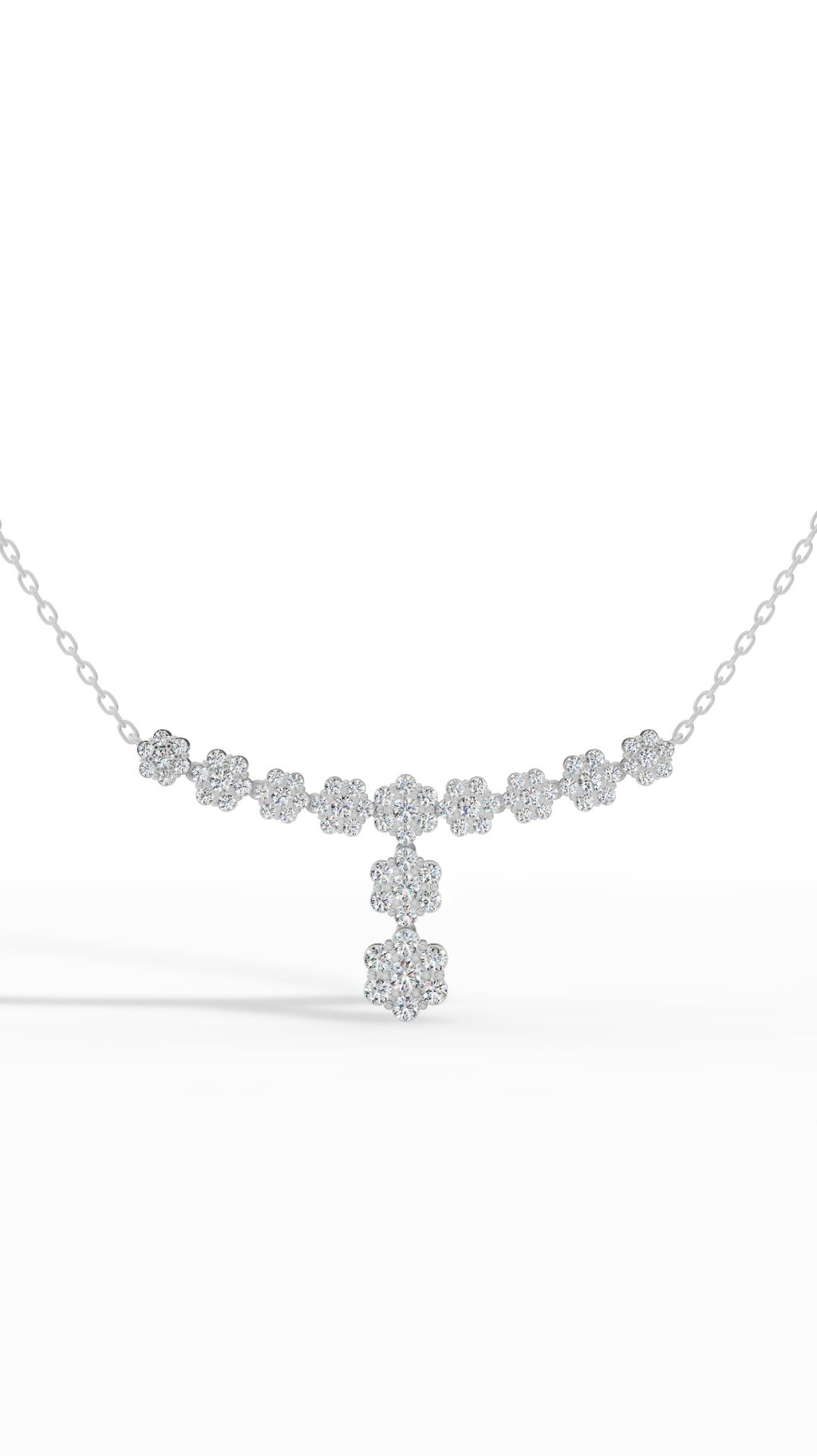 Fancy Cluster Round Cut Necklace in 14K White Gold 2.8 CTW