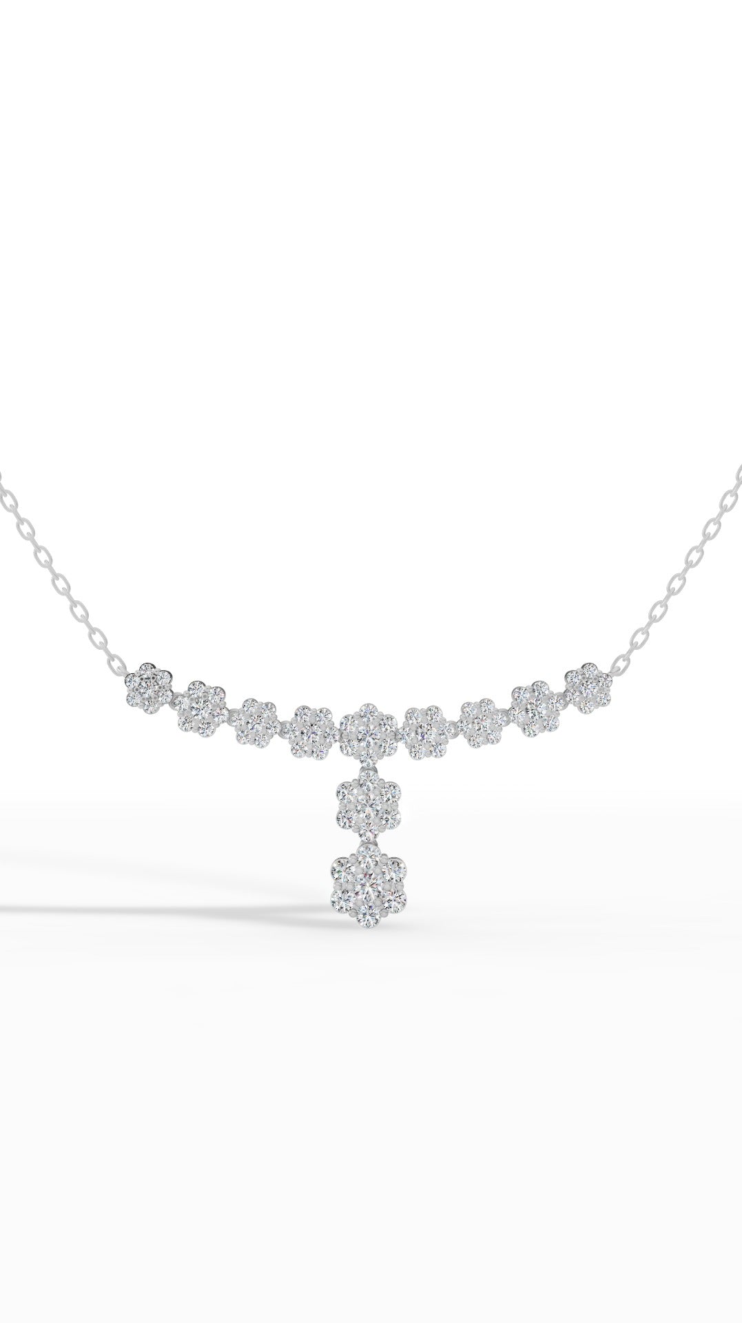 Fancy Cluster Round Cut Necklace in 14K White Gold 2.8 CTW