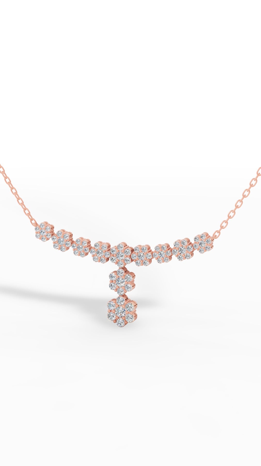 Fancy Cluster Round Cut Necklace in 18K Rose Gold 2.8 CTW