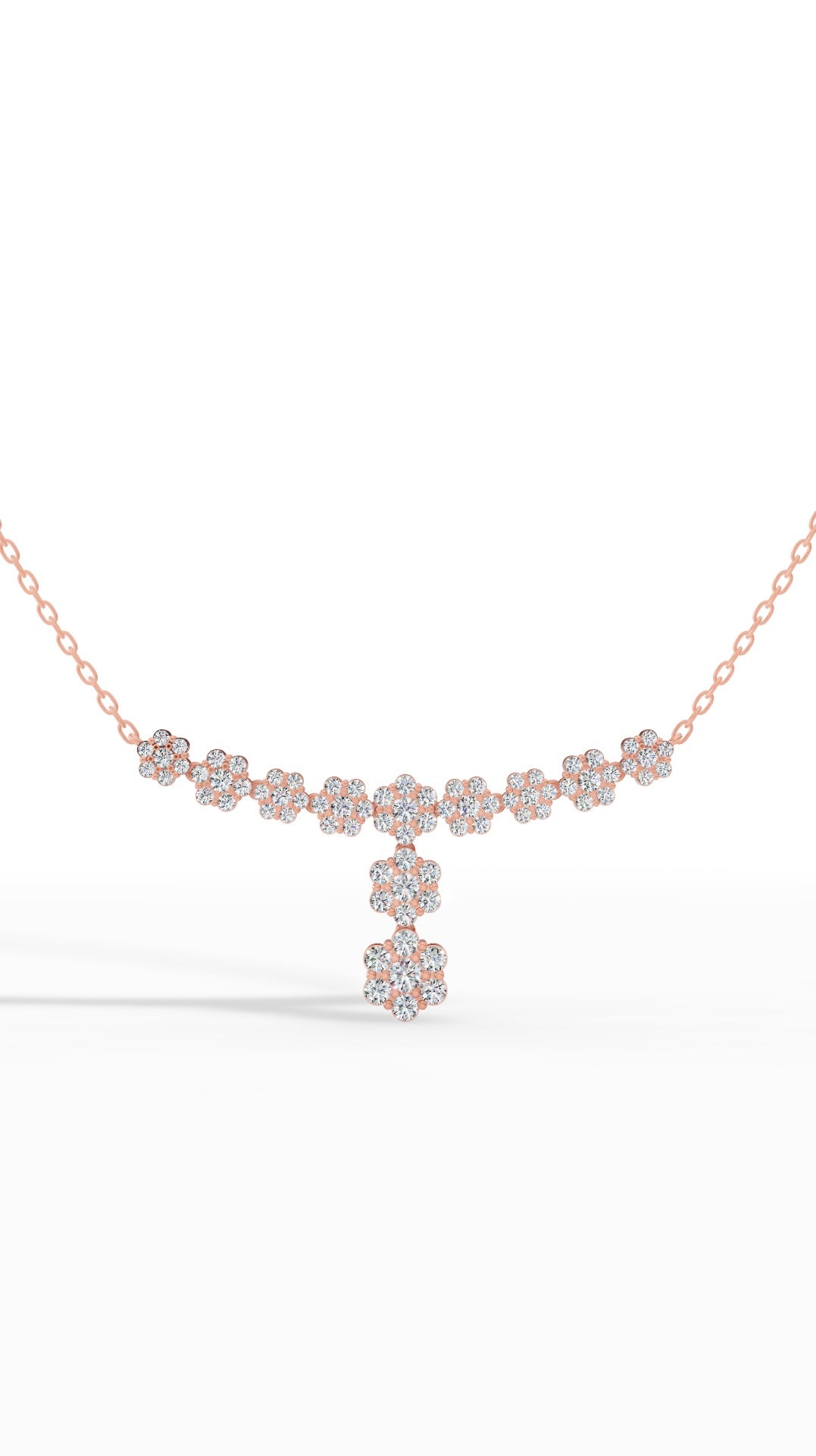 Fancy Cluster Round Cut Necklace in 18K Rose Gold 2.8 CTW