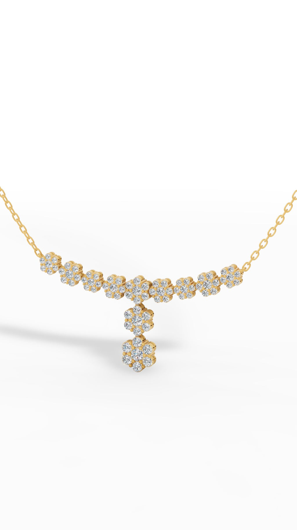 Fancy Cluster Round Cut Necklace in 18K Yellow Gold 2.8 CTW