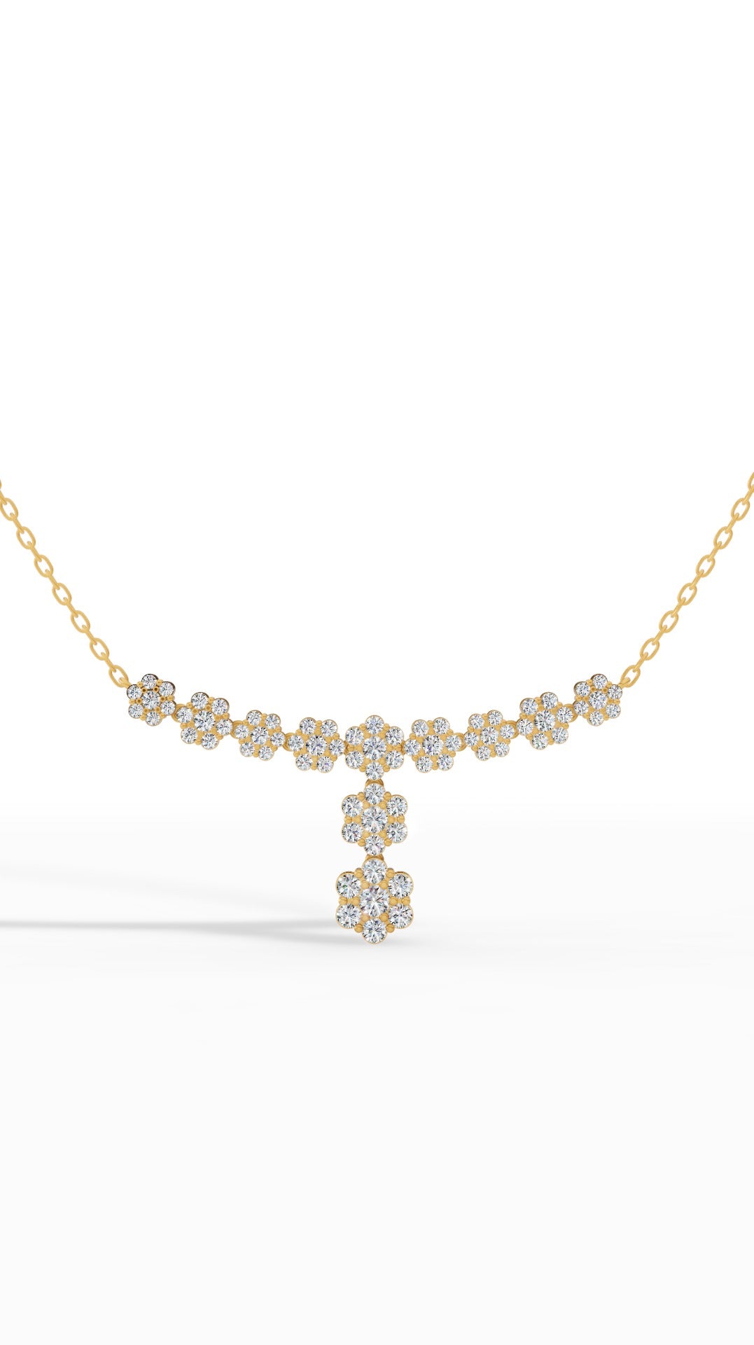 Fancy Cluster Round Cut Necklace in 18K Yellow Gold 2.8 CTW