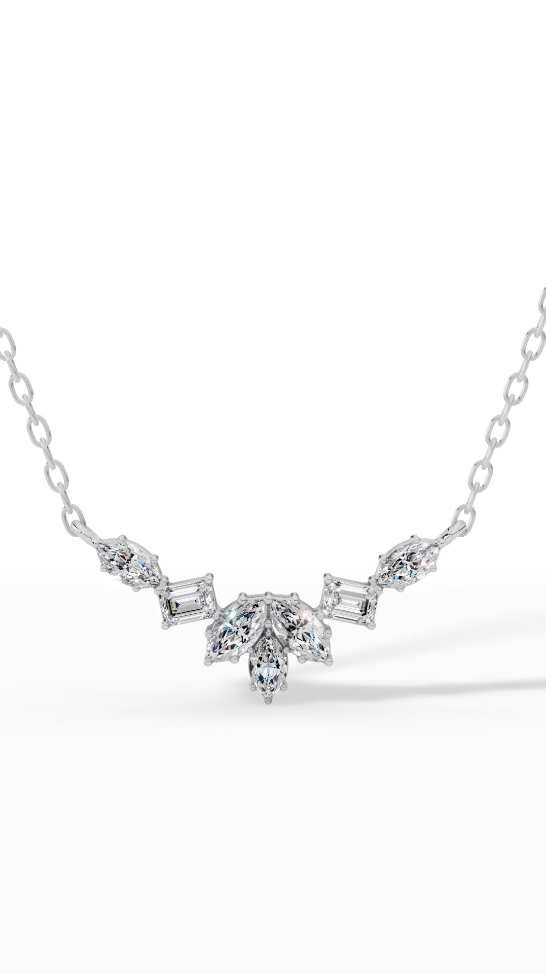 Fancy Leaf Emerald And Marquise Cut Necklace With Chain 10K White Gold 1.6 CTW