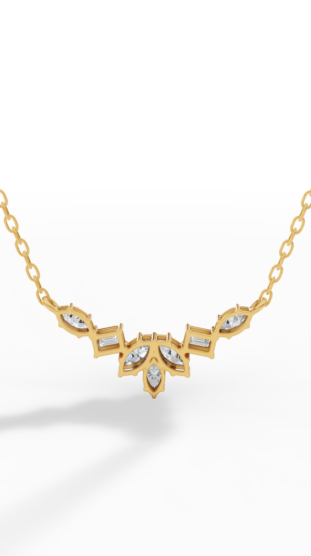 Fancy Leaf Emerald And Marquise Cut Necklace With Chain 10K Yellow Gold 1.6 CTW