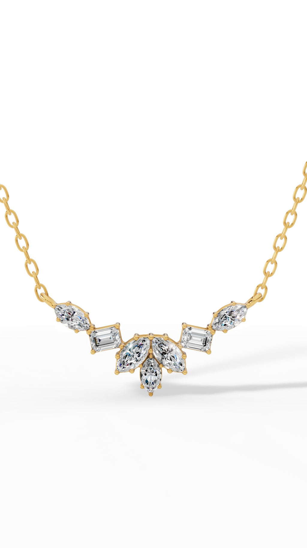 Fancy Leaf Emerald And Marquise Cut Necklace With Chain 10K Yellow Gold 1.6 CTW