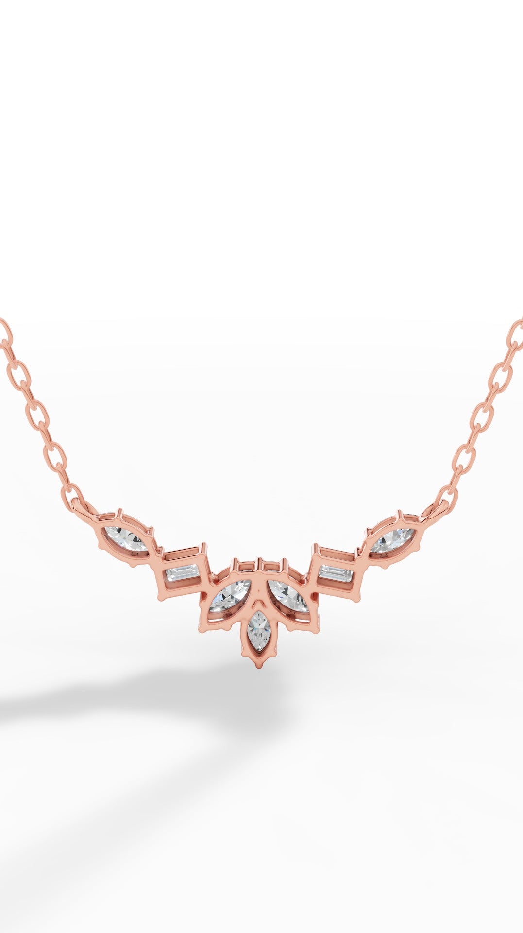 Fancy Leaf Emerald And Marquise Cut Necklace With Chain 14K Rose Gold 1.6 CTW