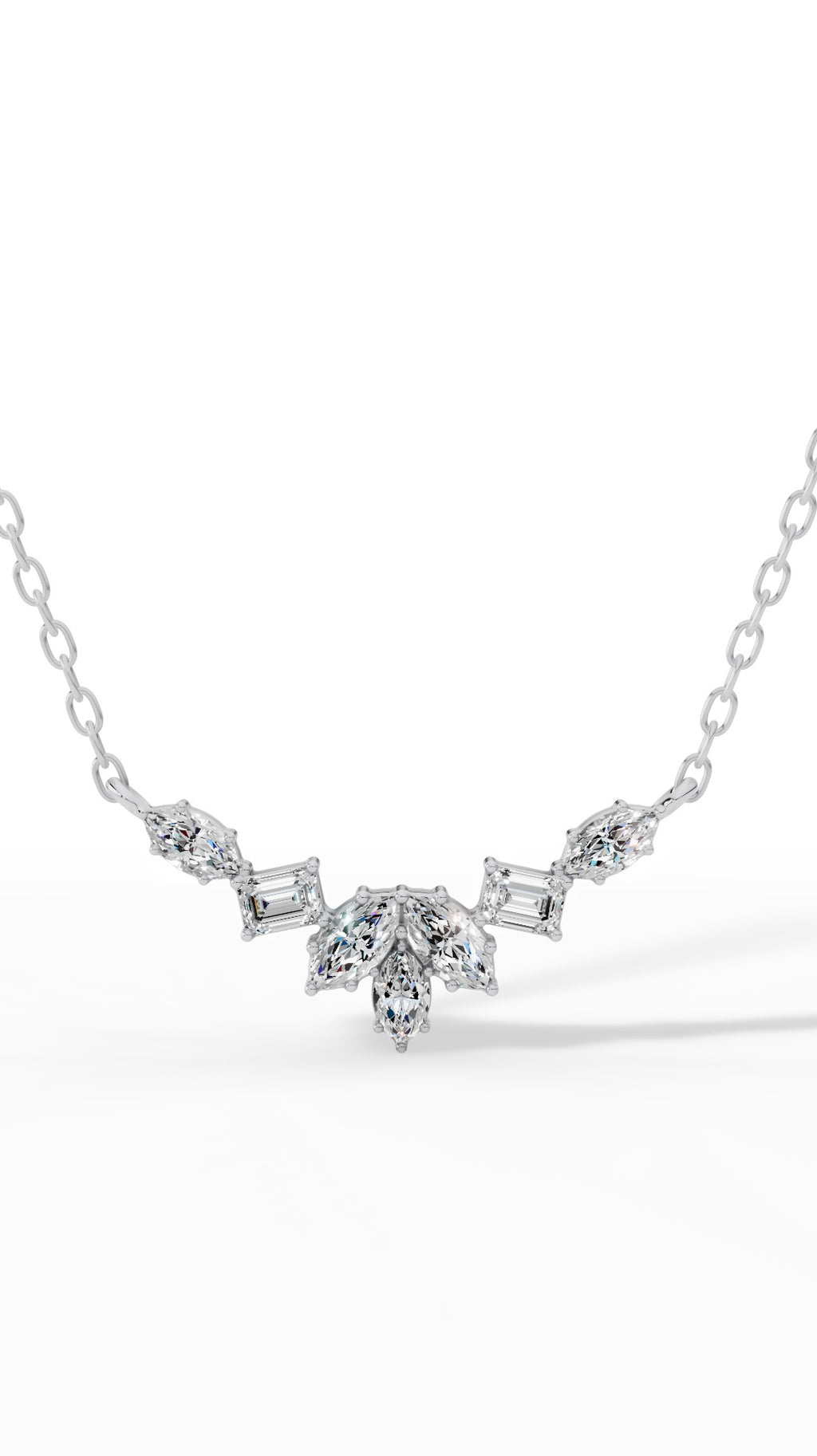 Fancy Leaf Emerald And Marquise Cut Necklace With Chain 14K White Gold 1.6 CTW