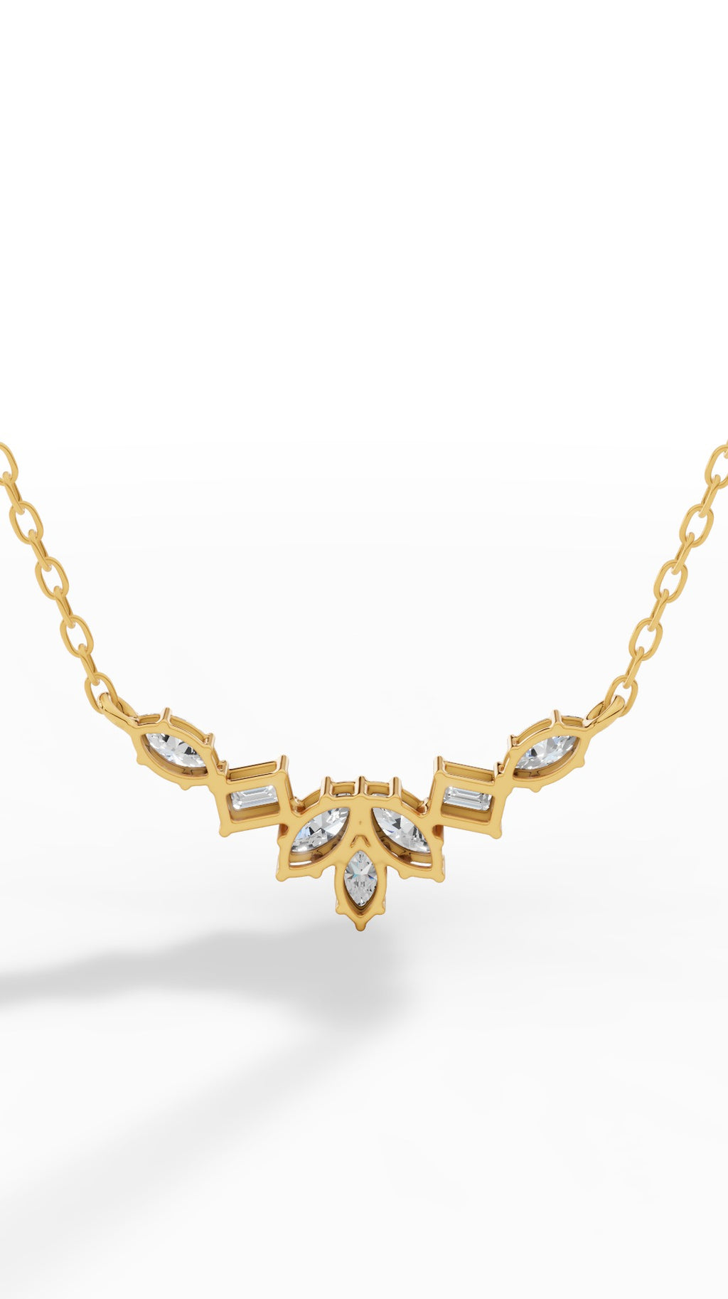Fancy Leaf Emerald And Marquise Cut Necklace With Chain 14K Yellow Gold 1.6 CTW