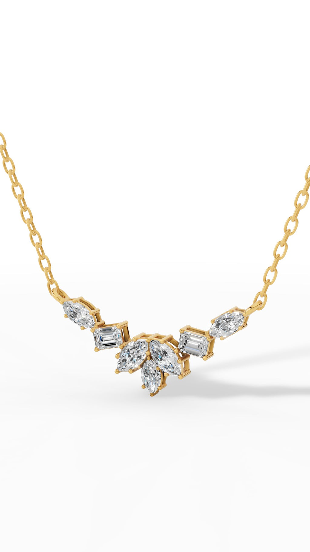 Fancy Leaf Emerald And Marquise Cut Necklace With Chain 14K Yellow Gold 1.6 CTW