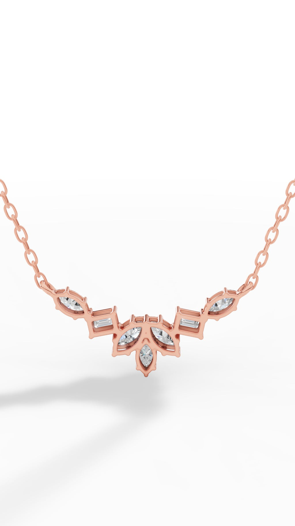 Fancy Leaf Emerald And Marquise Cut Necklace With Chain 18K Rose Gold 1.6 CTW