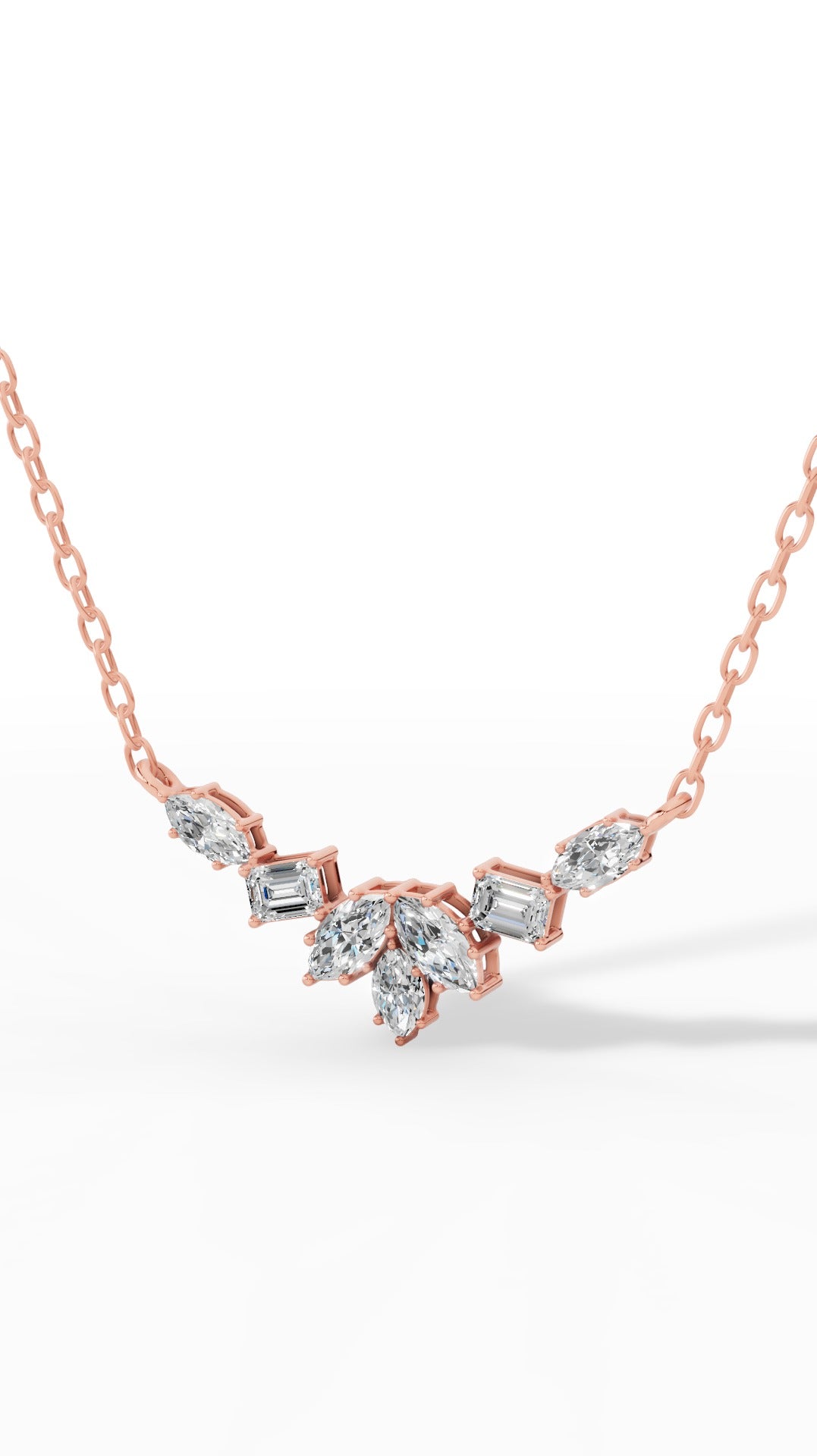 Fancy Leaf Emerald And Marquise Cut Necklace With Chain 18K Rose Gold 1.6 CTW