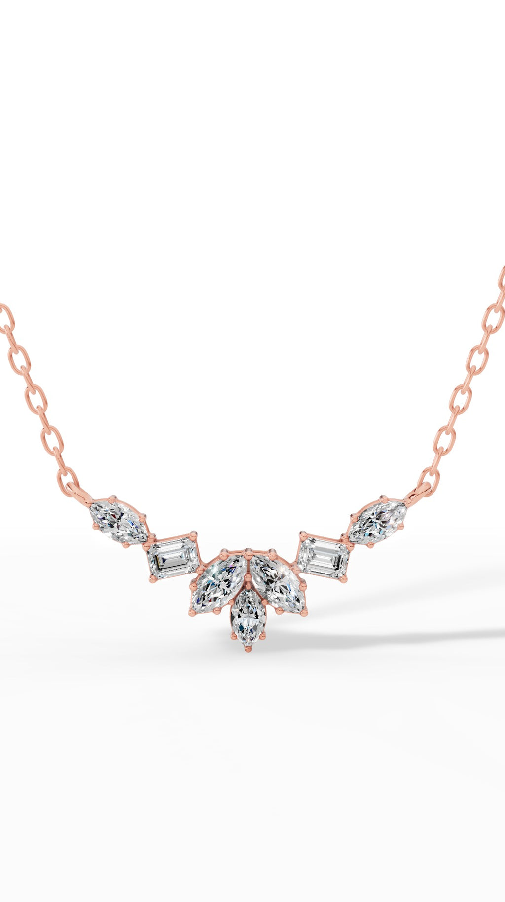 Fancy Leaf Emerald And Marquise Cut Necklace With Chain 18K Rose Gold 1.6 CTW