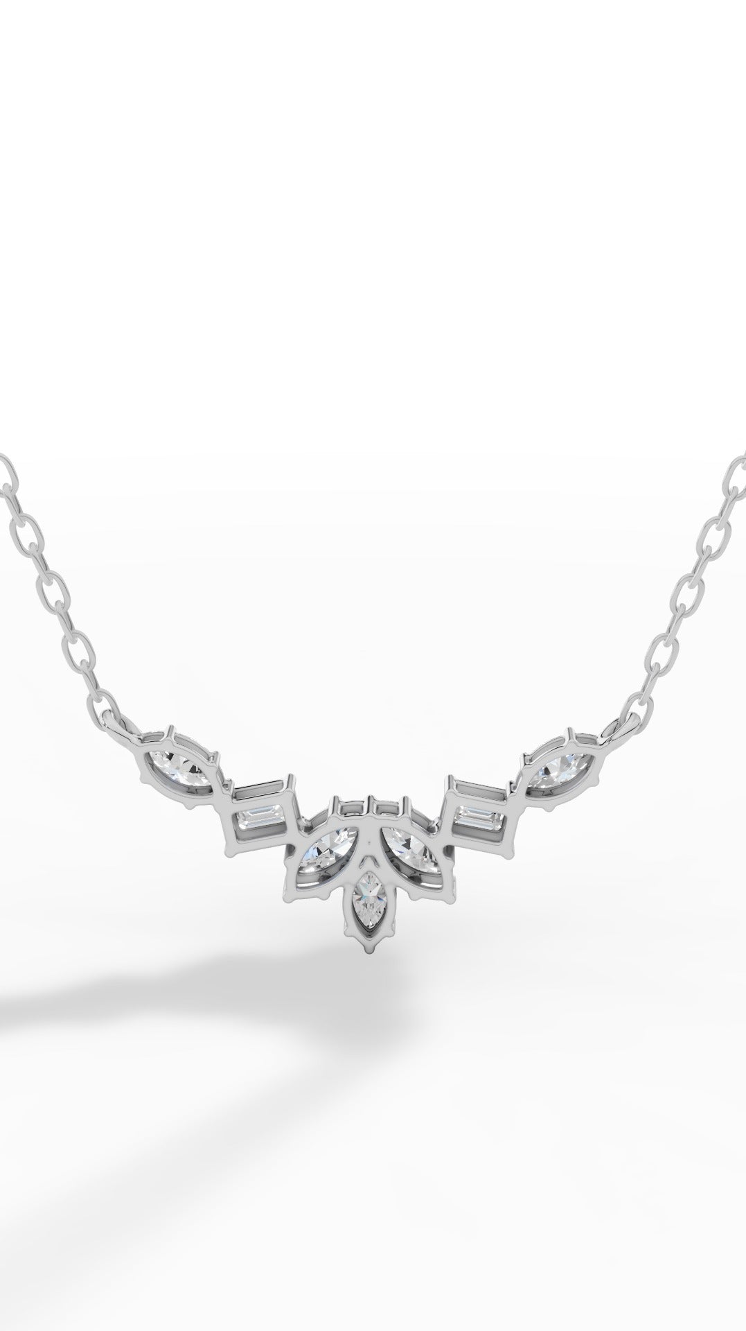 Fancy Leaf Emerald And Marquise Cut Necklace With Chain 18K White Gold 1.6 CTW