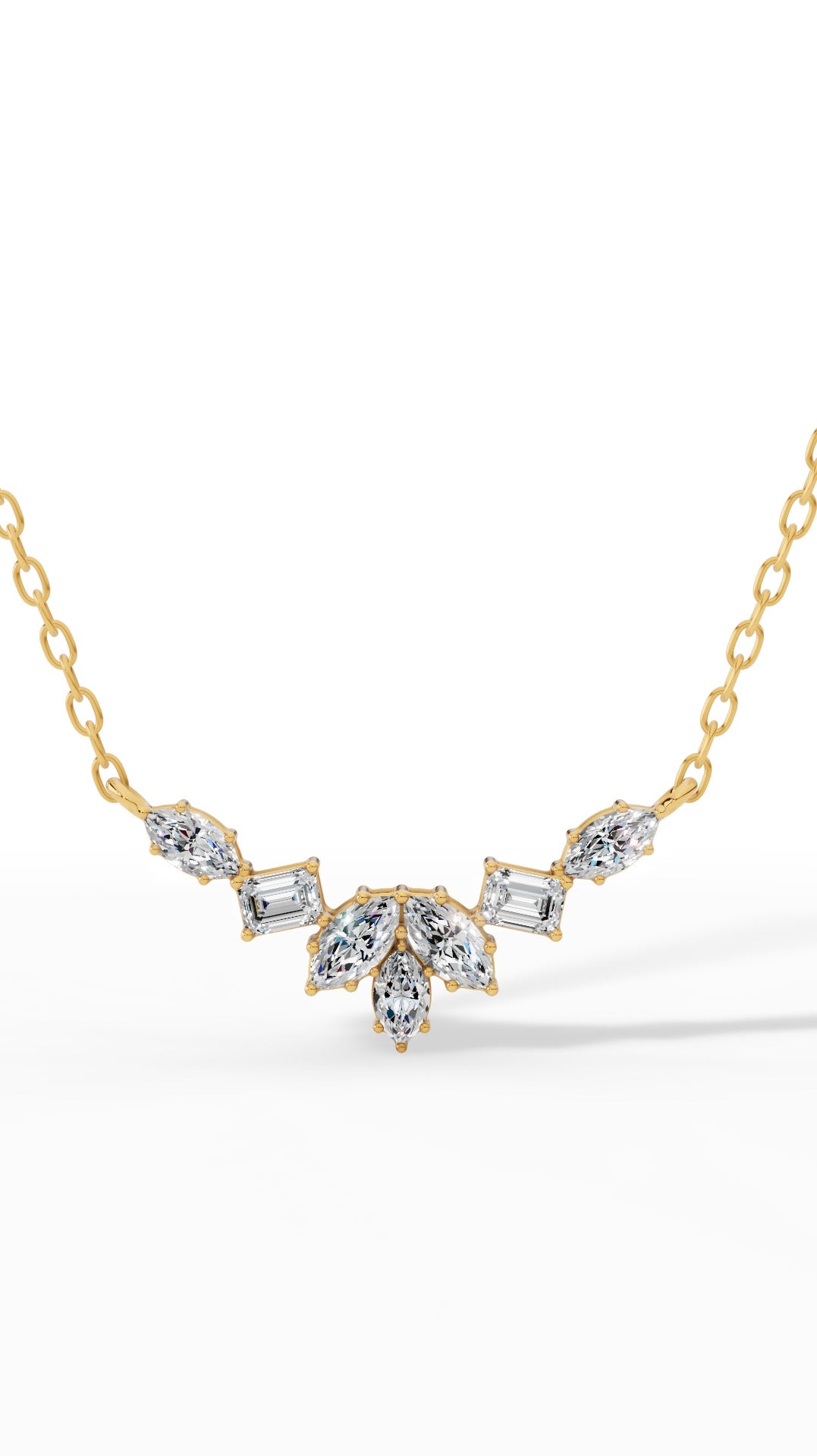 Fancy Leaf Emerald And Marquise Cut Necklace With Chain 18K Yellow Gold 1.6 CTW