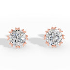 Fancy Prong Brilliant Round Cut Lab Grown Diamond Stud Earrings 14k rose gold