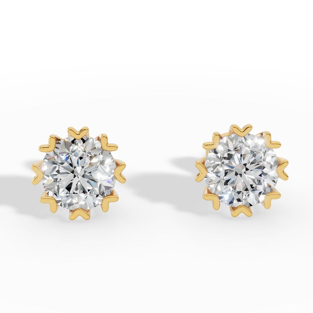 Fancy Prong Brilliant Round Cut Lab Grown Diamond Stud Earrings 14 yellow gold