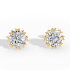 Fancy Prong Brilliant Round Cut Lab Grown Diamond Stud Earrings 14 yellow gold