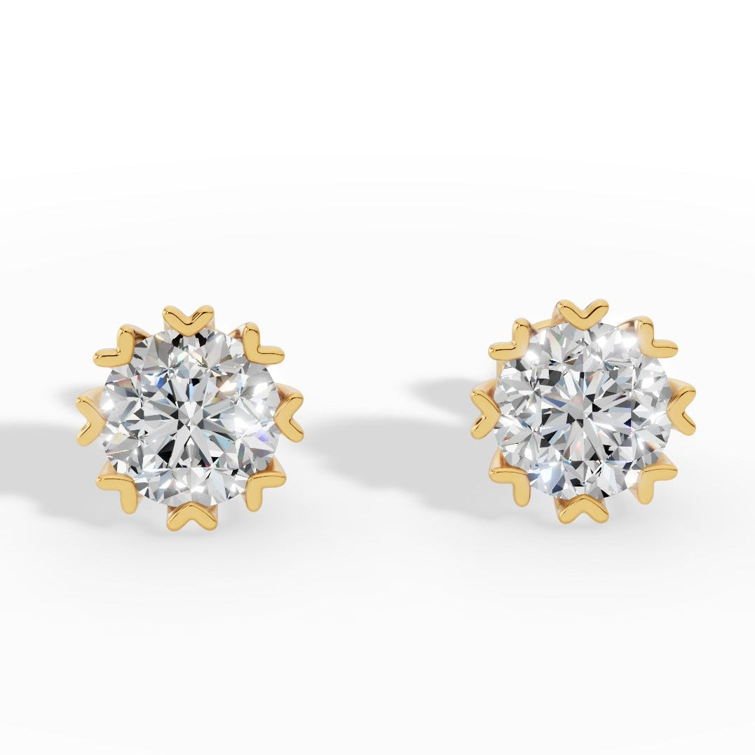 Fancy Prong Brilliant Round Cut Lab Grown Diamond Stud Earrings 14 yellow gold