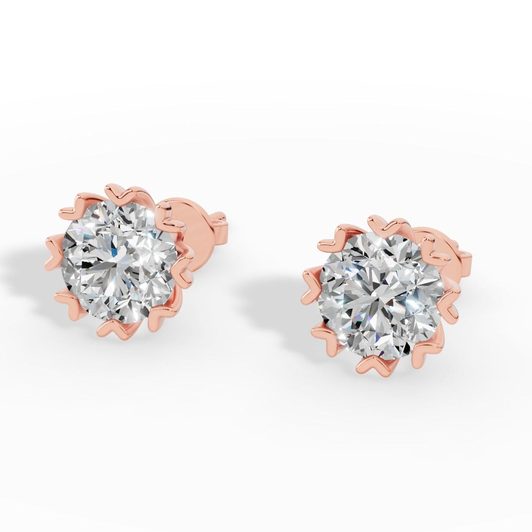 Fancy Prong Brilliant Round Cut Lab Grown Diamond Stud Earrings 18k rose gold