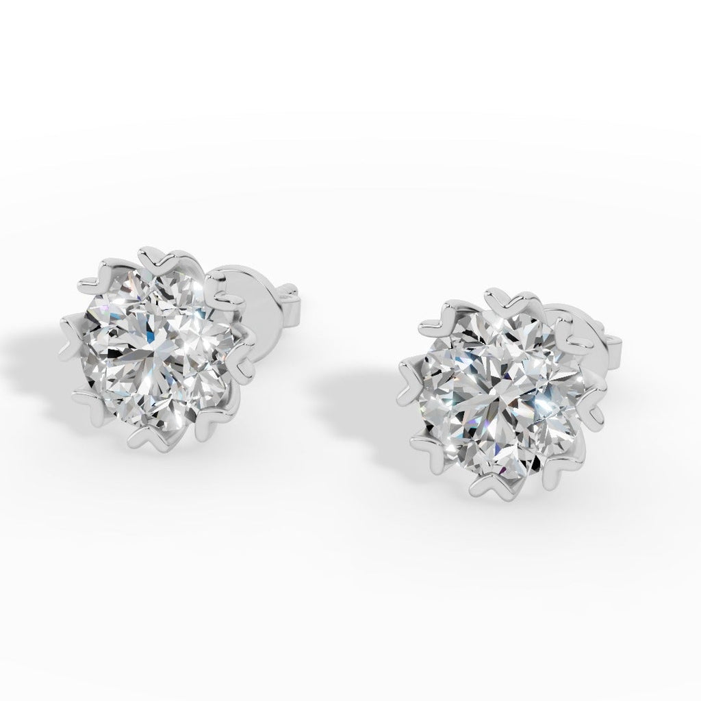 Fancy Prong Brilliant Round Cut Lab Grown Diamond Stud Earrings 18k white gold