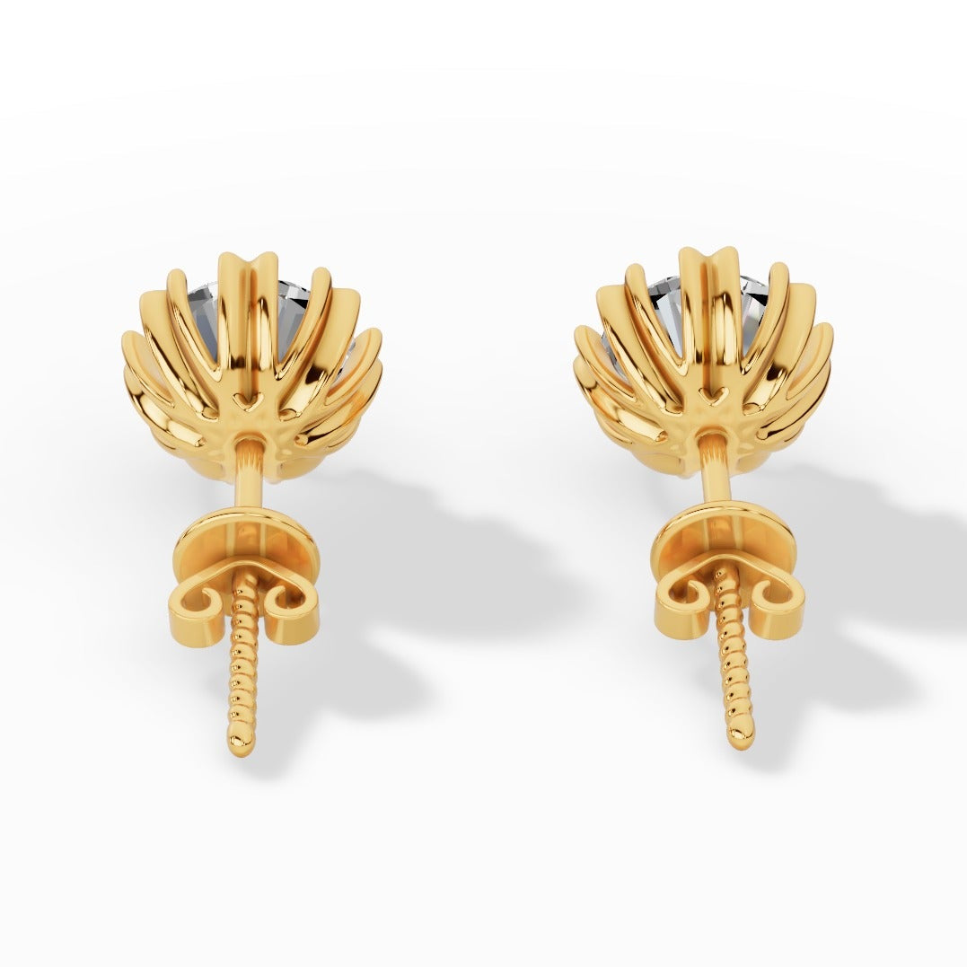 Fancy Prong Brilliant Round Cut Lab Grown Diamond Stud Earrings yellow gold