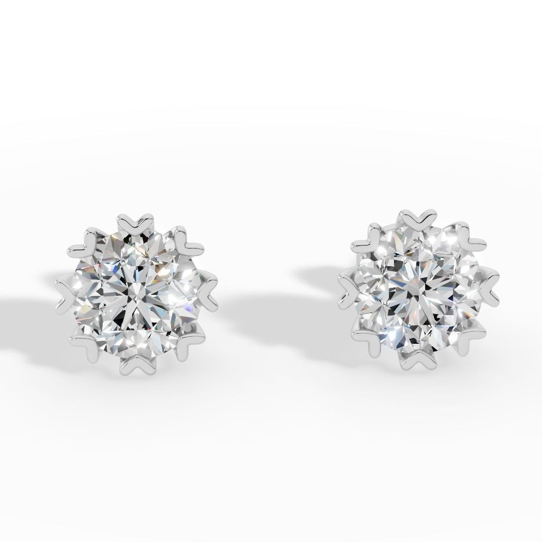 Fancy Prong Brilliant Round Cut Lab Grown Diamond Stud Earrings