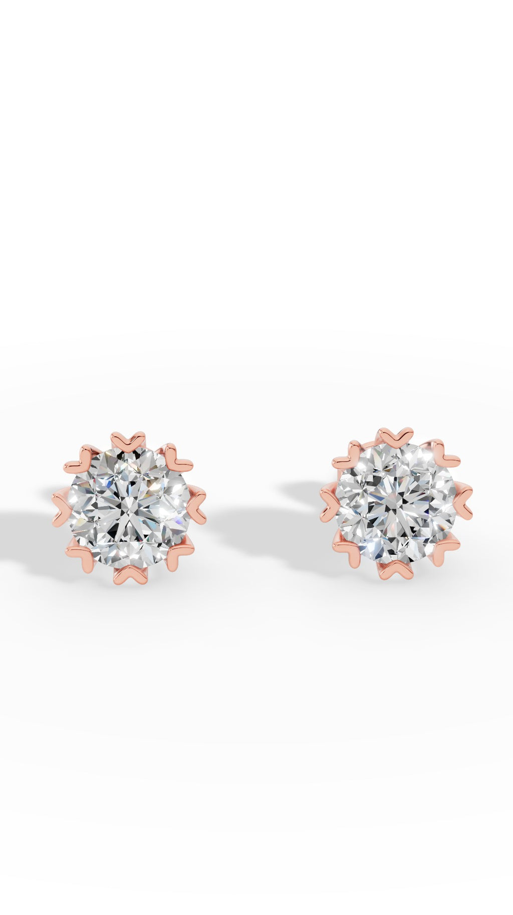 Fancy Prong Brilliant Round Cut Stud Earrings 14K Rose Gold 1.0 CTW