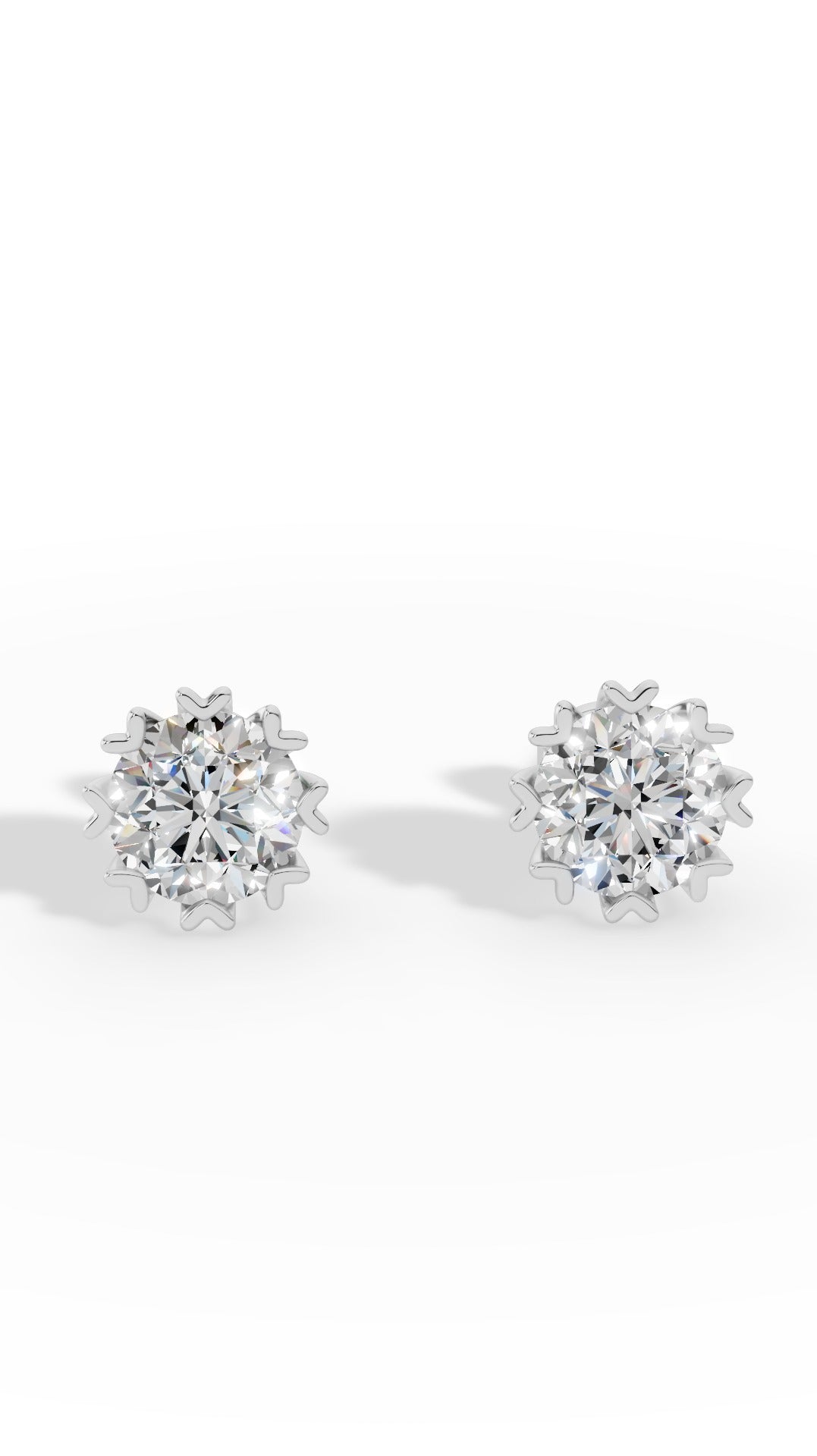 Fancy Prong Brilliant Round Cut Stud Earrings 14K White Gold 1.0 CTW