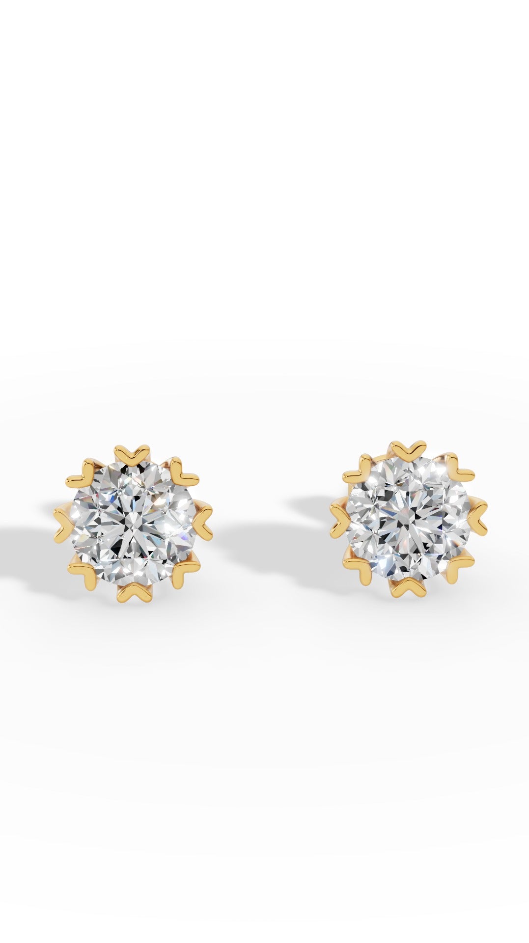Fancy Prong Brilliant Round Cut Stud Earrings 14K Yellow Gold 1.0 CTW