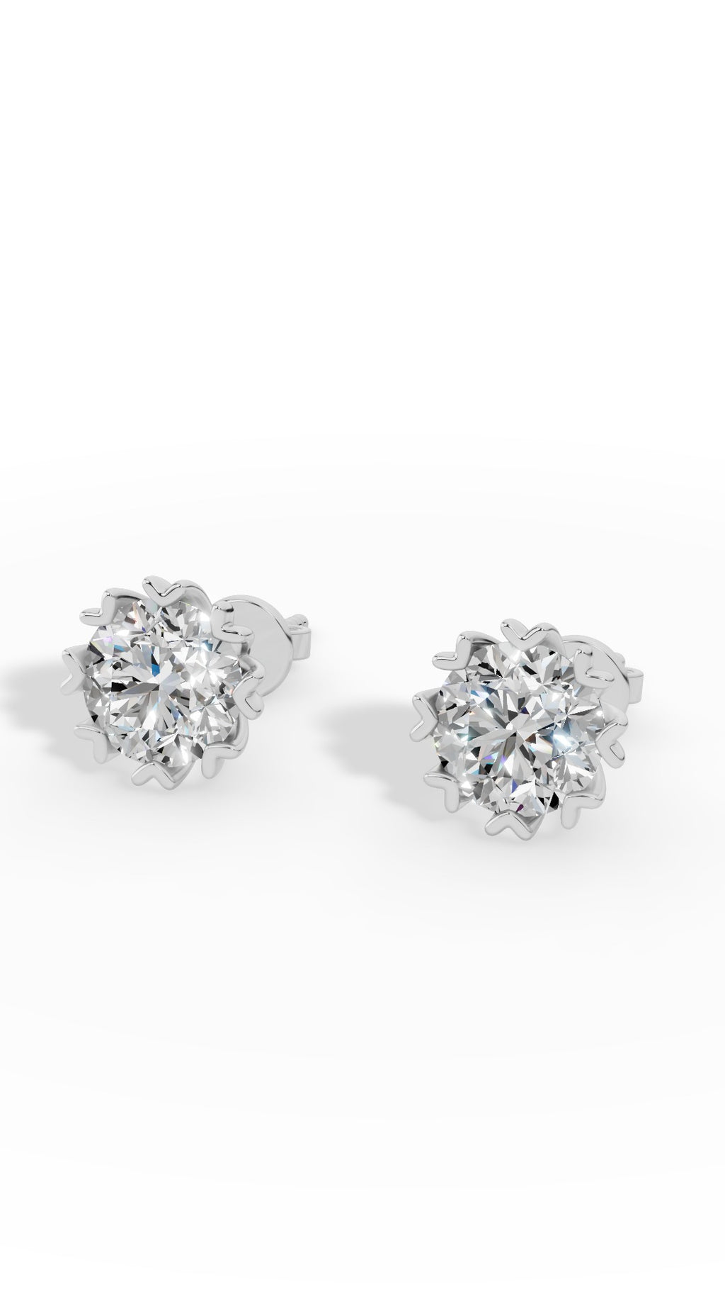 Fancy Prong Brilliant Round Cut Stud Earrings 18K White Gold 1.0 CTW