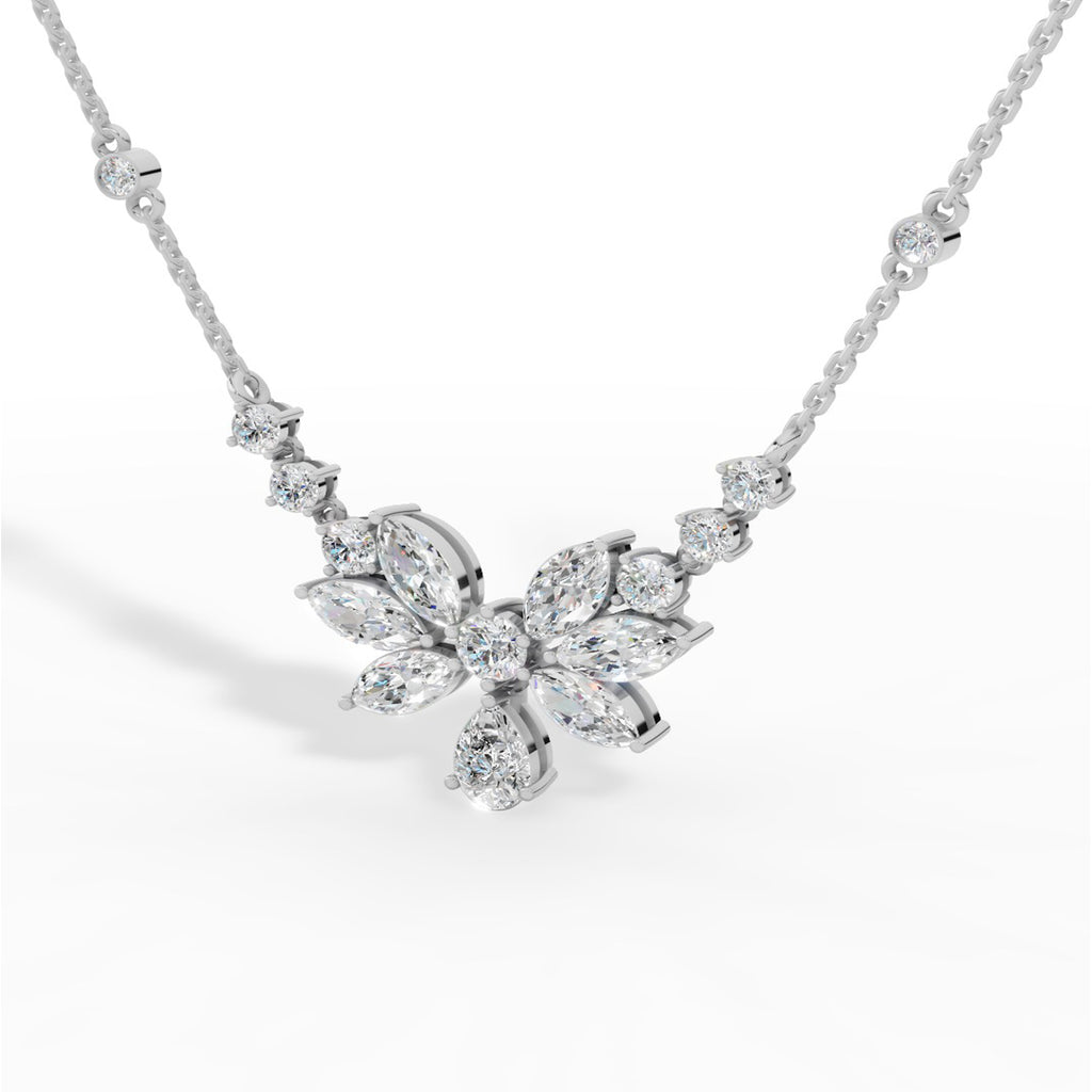 Fancy Shaped Pear And Marquise Cut Necklace With Chain 10K White Gold 2.6 CTW