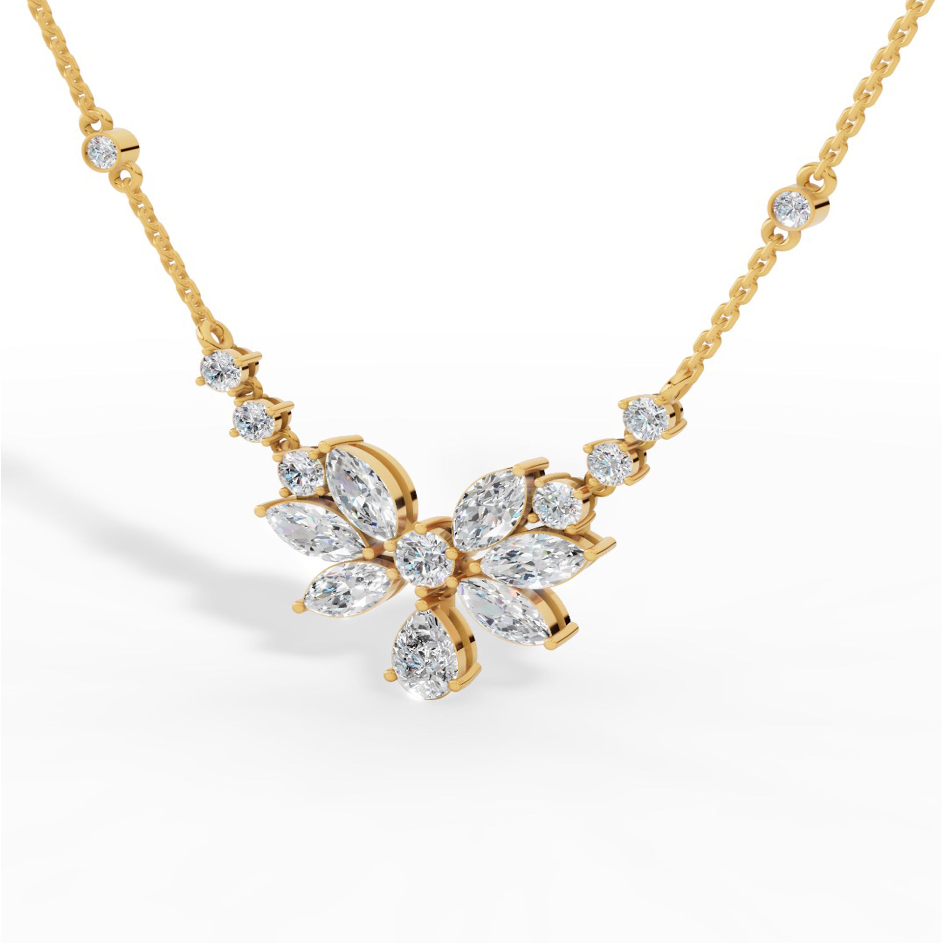 Fancy Shaped Pear And Marquise Cut Necklace With Chain 10K Yellow Gold 2.6 CTW