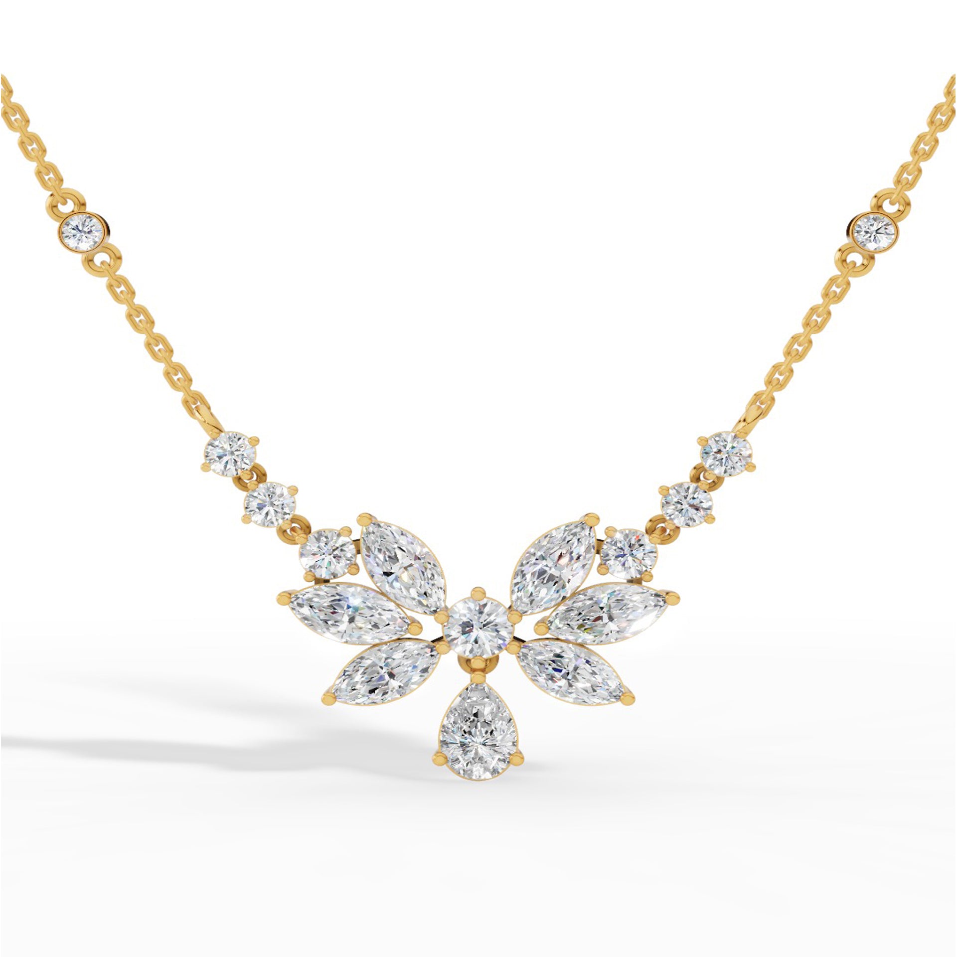 Fancy Shaped Pear And Marquise Cut Necklace With Chain 10K Yellow Gold 2.6 CTW