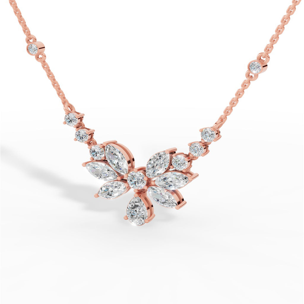Fancy Shaped Pear And Marquise Cut Necklace With Chain 14K Rose Gold 2.6 CTW