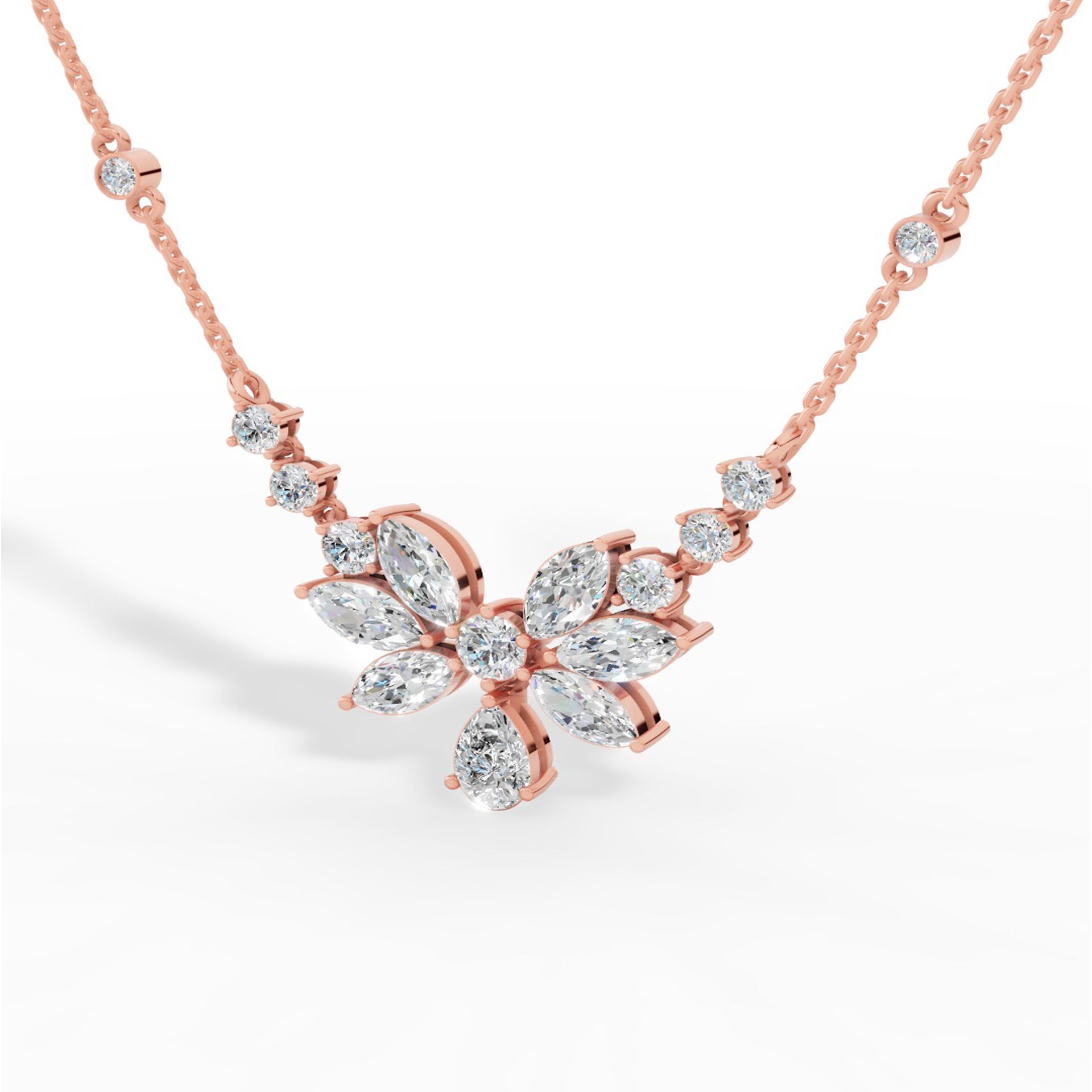 Fancy Shaped Pear And Marquise Cut Necklace With Chain 14K Rose Gold 2.6 CTW