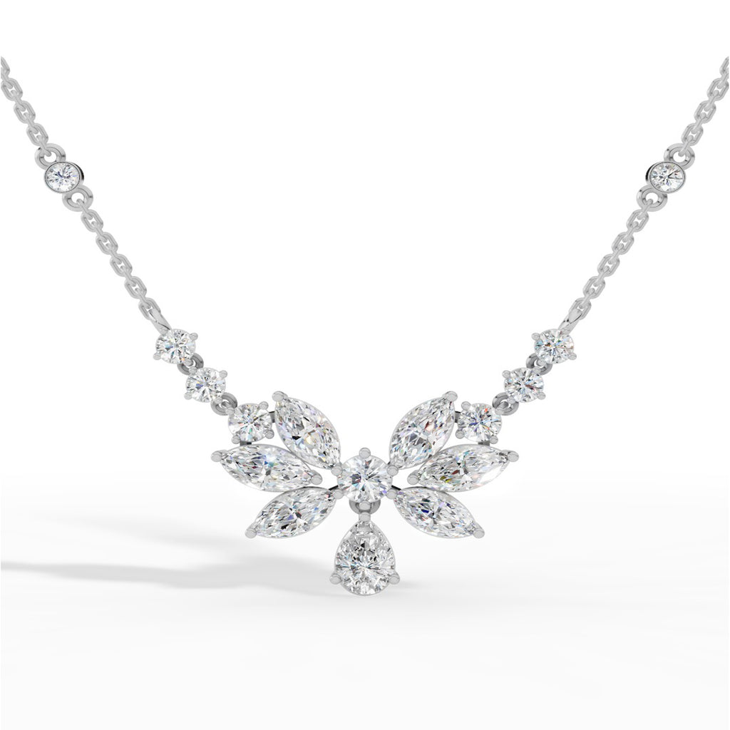 Fancy Shaped Pear And Marquise Cut Necklace With Chain 14K White Gold 2.6 CTW