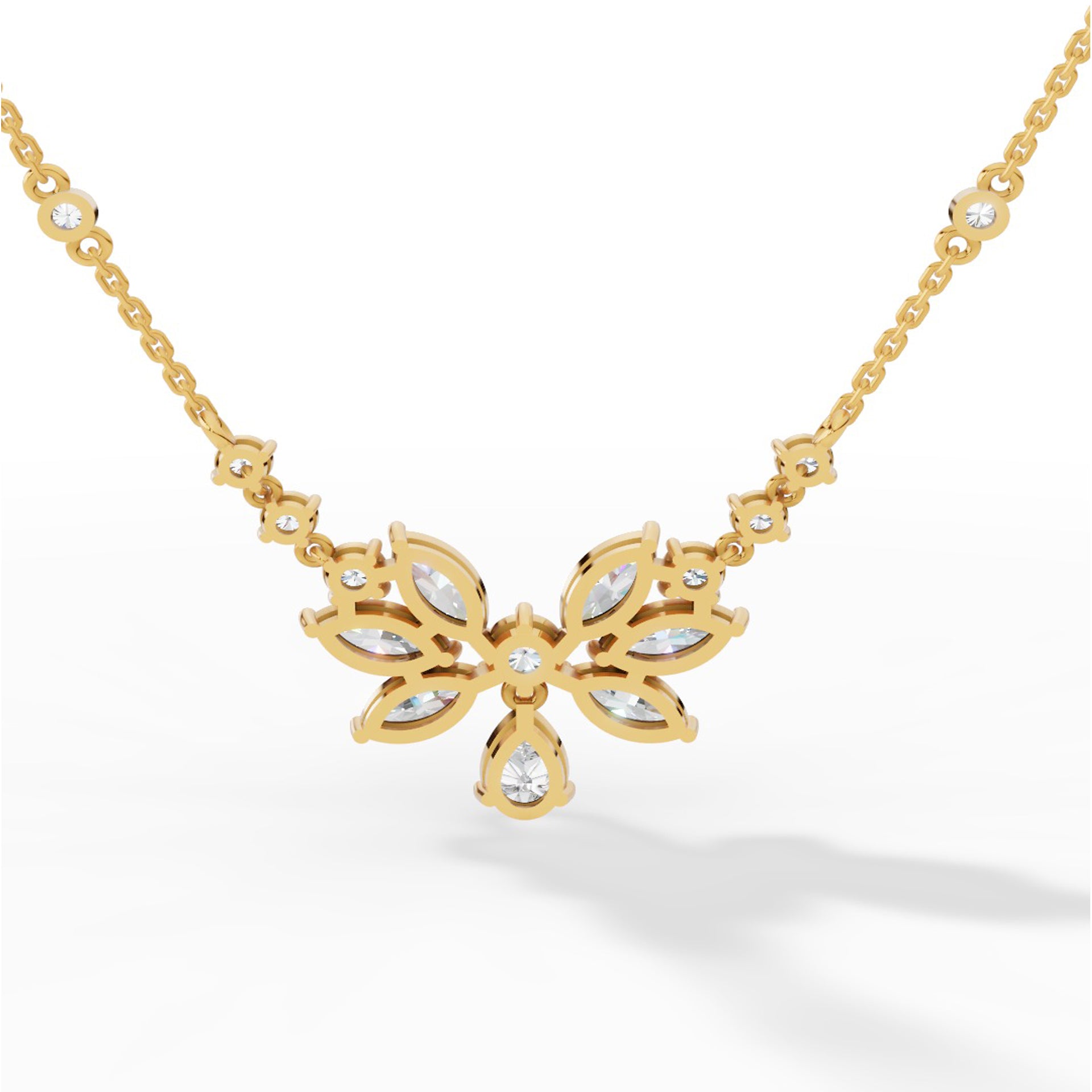 Fancy Shaped Pear And Marquise Cut Necklace With Chain 14K Yellow Gold 2.6 CTW