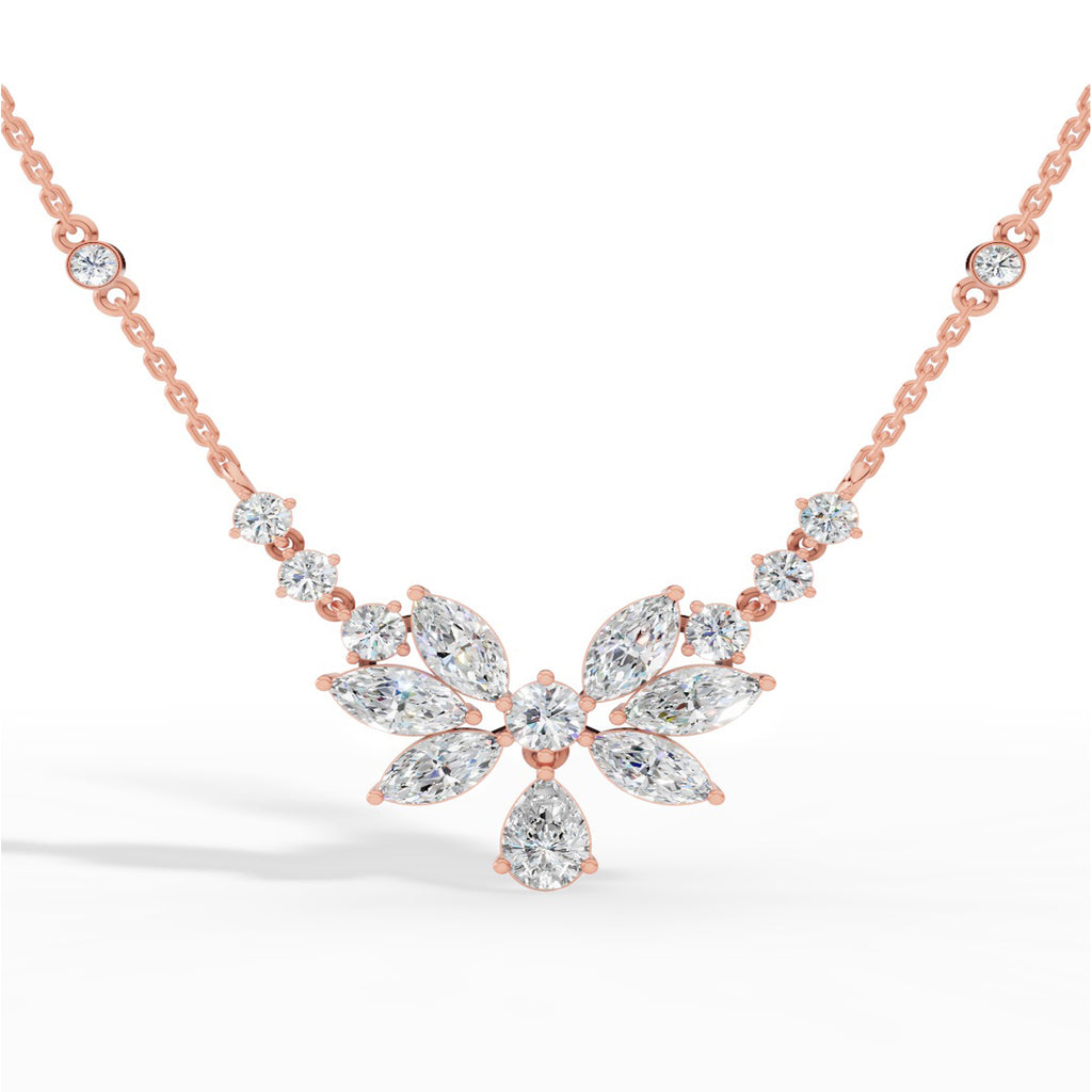 Fancy Shaped Pear And Marquise Cut Necklace With Chain 18K Rose Gold 2.6 CTW