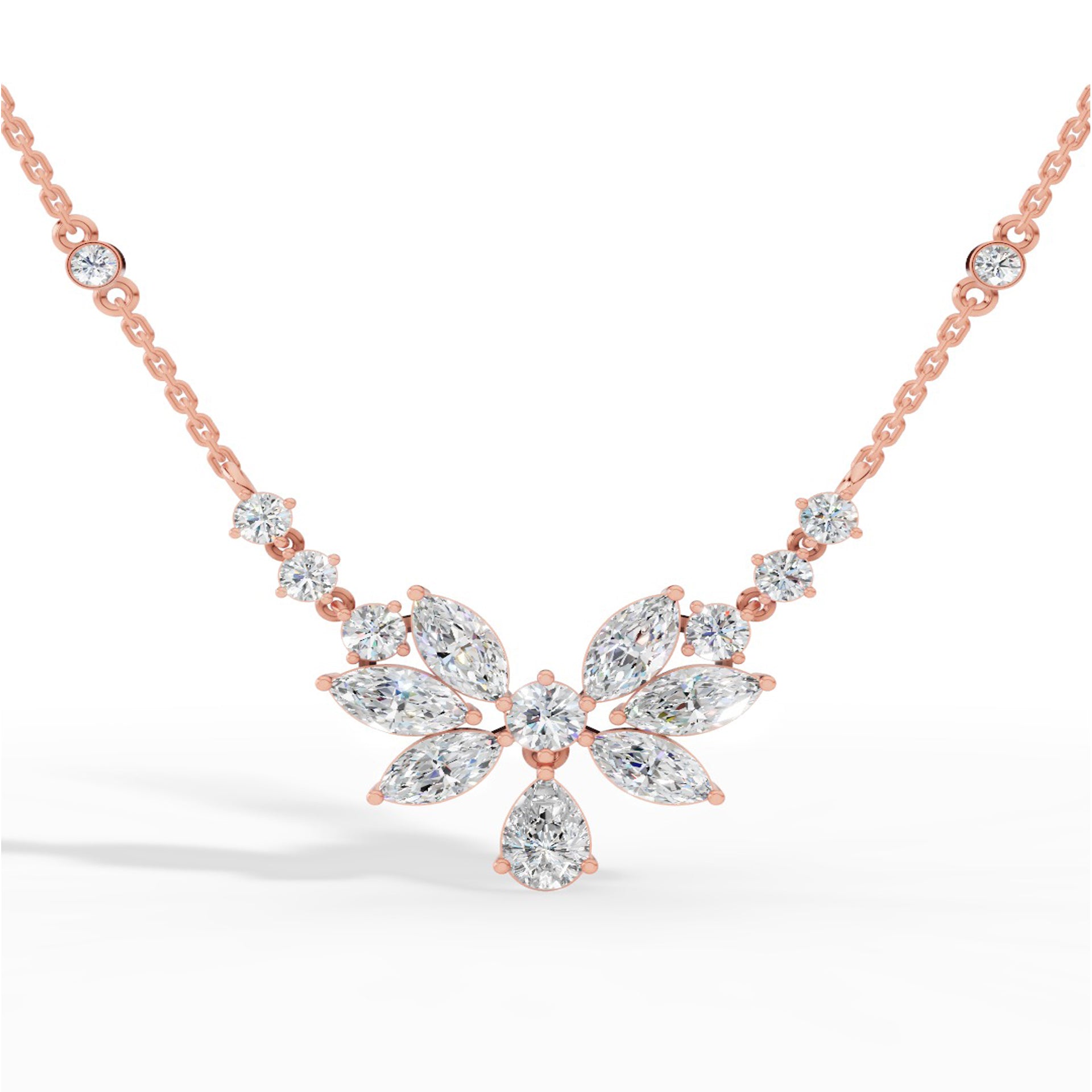 Fancy Shaped Pear And Marquise Cut Necklace With Chain 18K Rose Gold 2.6 CTW