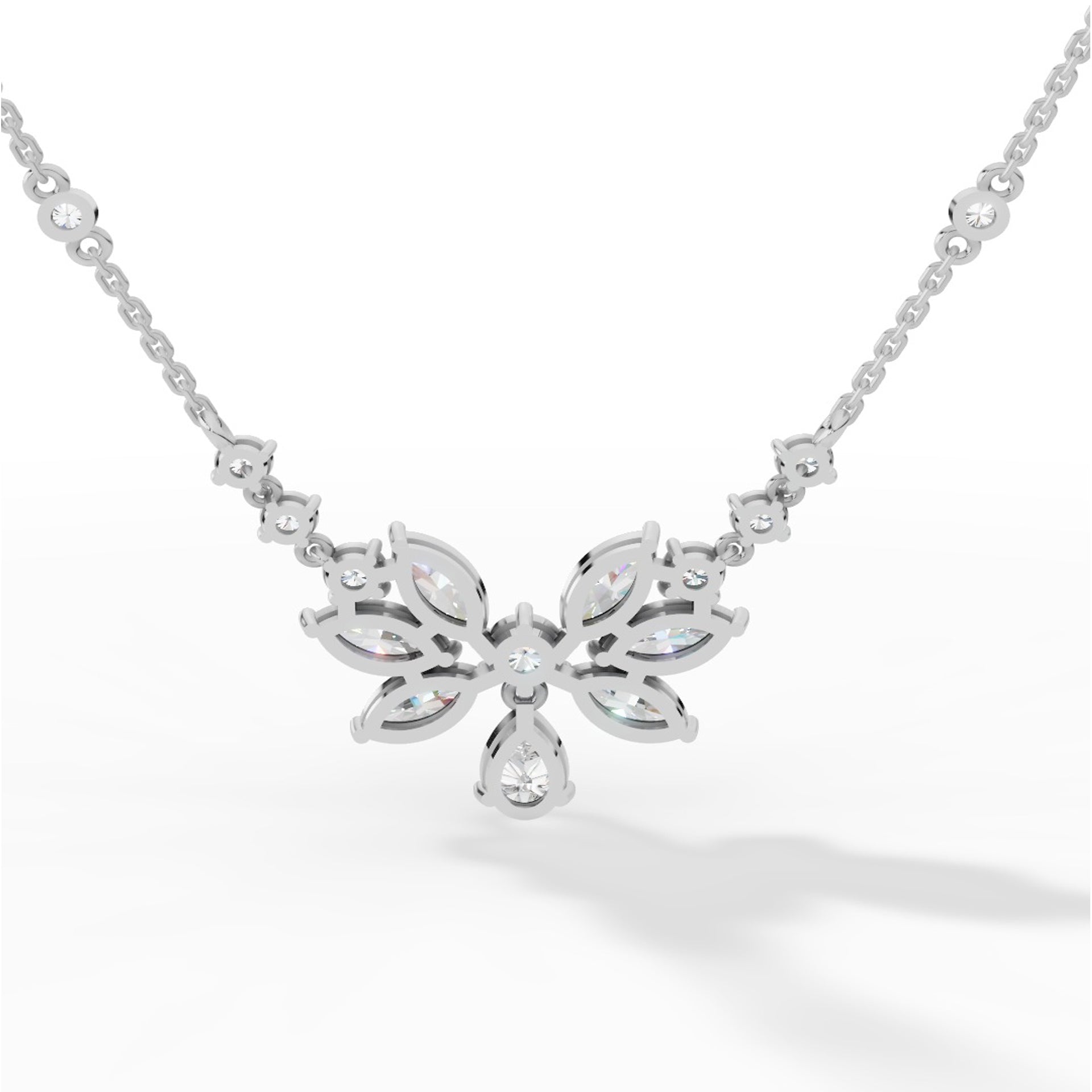 Fancy Shaped Pear And Marquise Cut Necklace With Chain 18K White Gold 2.6 CTW
