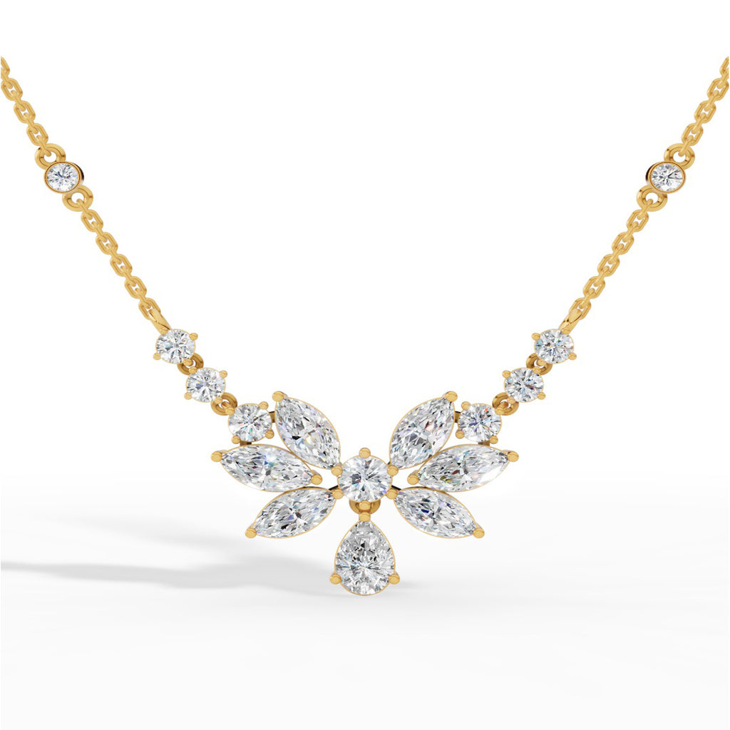 Fancy Shaped Pear And Marquise Cut Necklace With Chain 18K Yellow Gold 2.6 CTW